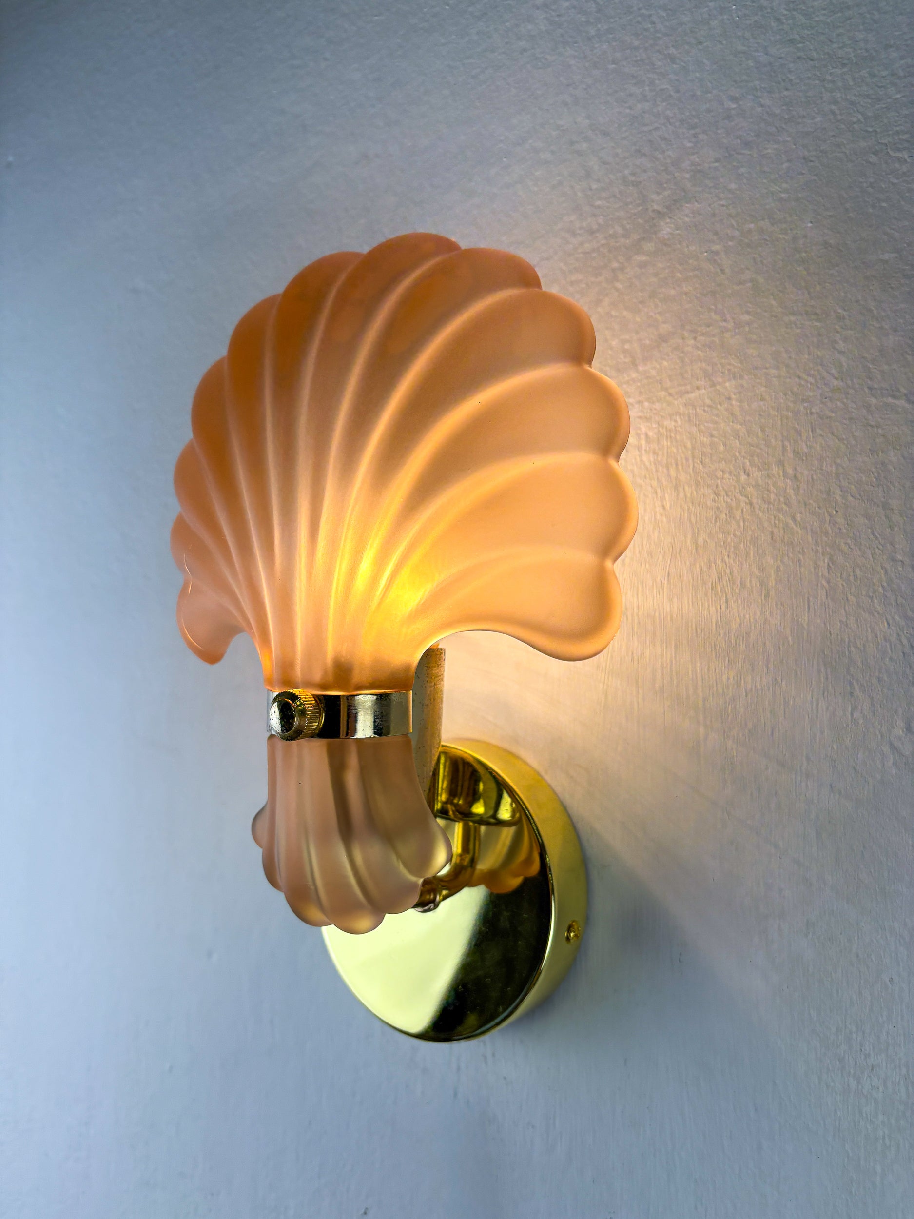 Pair of Art Deco Shell Wall Sconces – Amber Glass, France 1970s