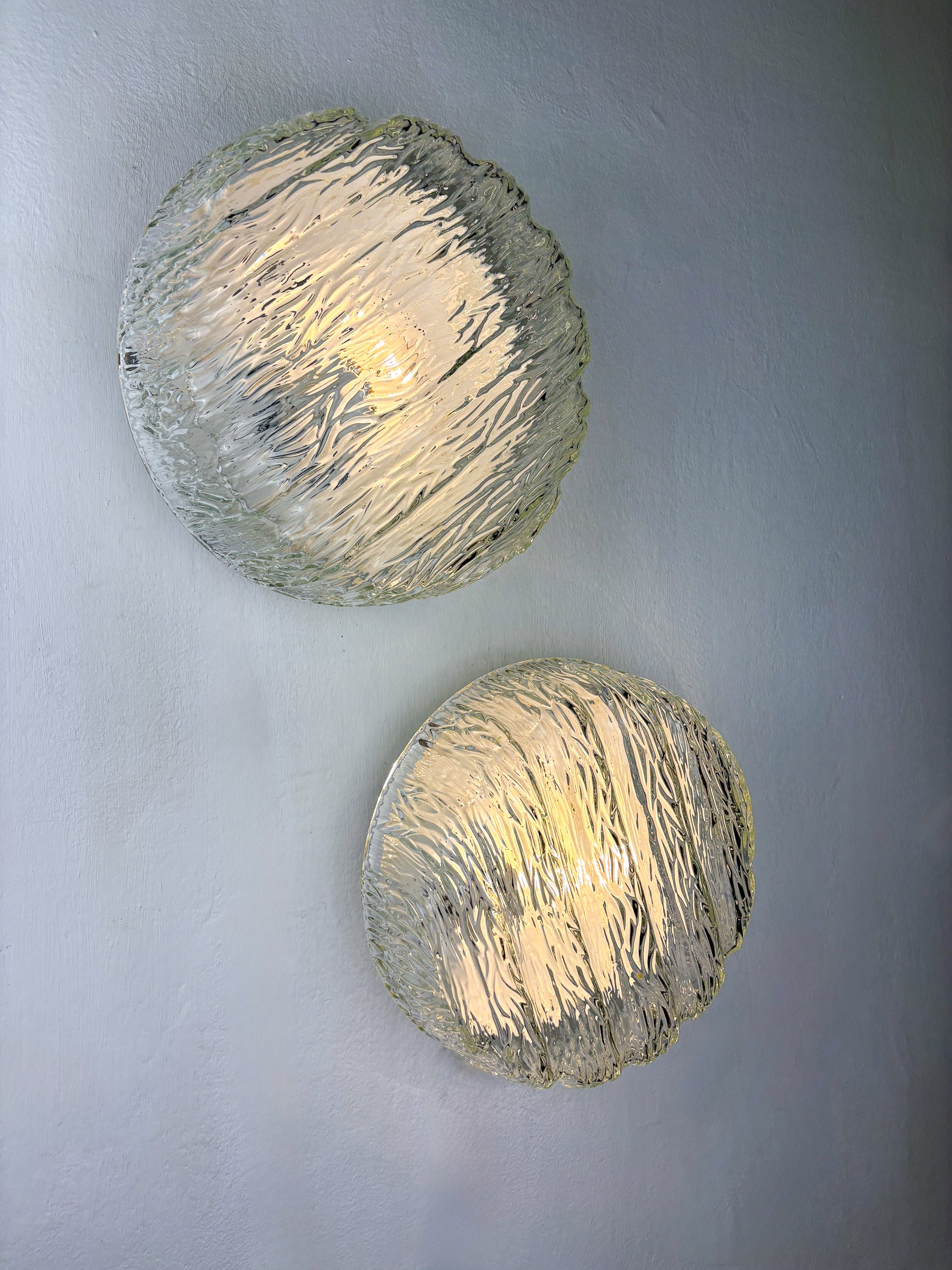 Pair of Frozen Glass Round Sconces, Germany, 1960s