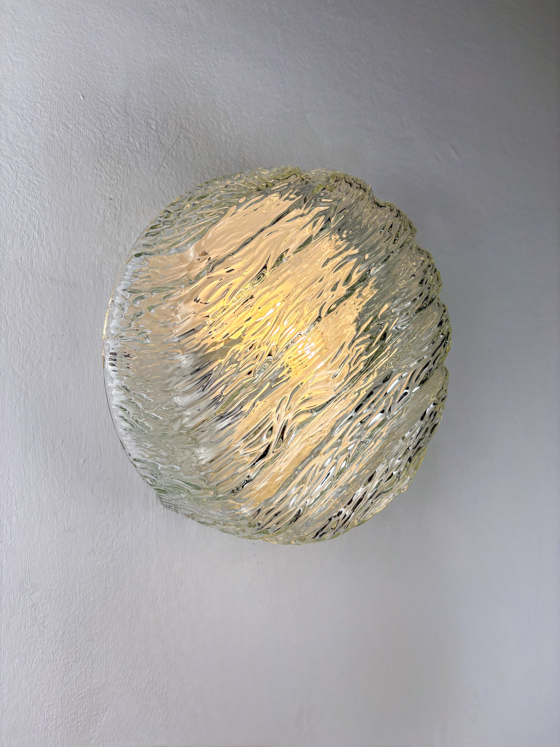 Pair of Frozen Glass Round Sconces, Germany, 1960s