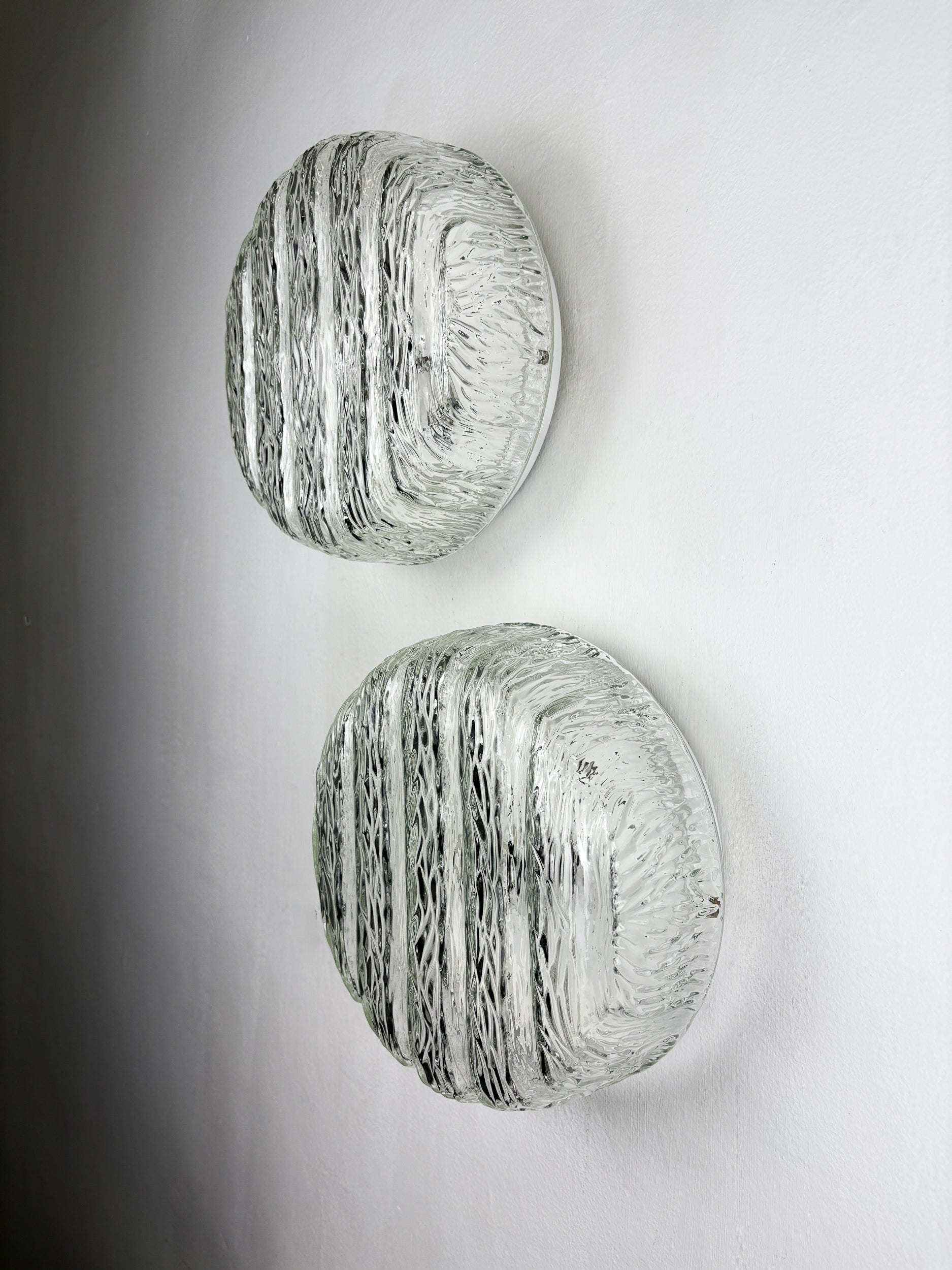 Pair of Frozen Glass Round Sconces, Germany, 1960s