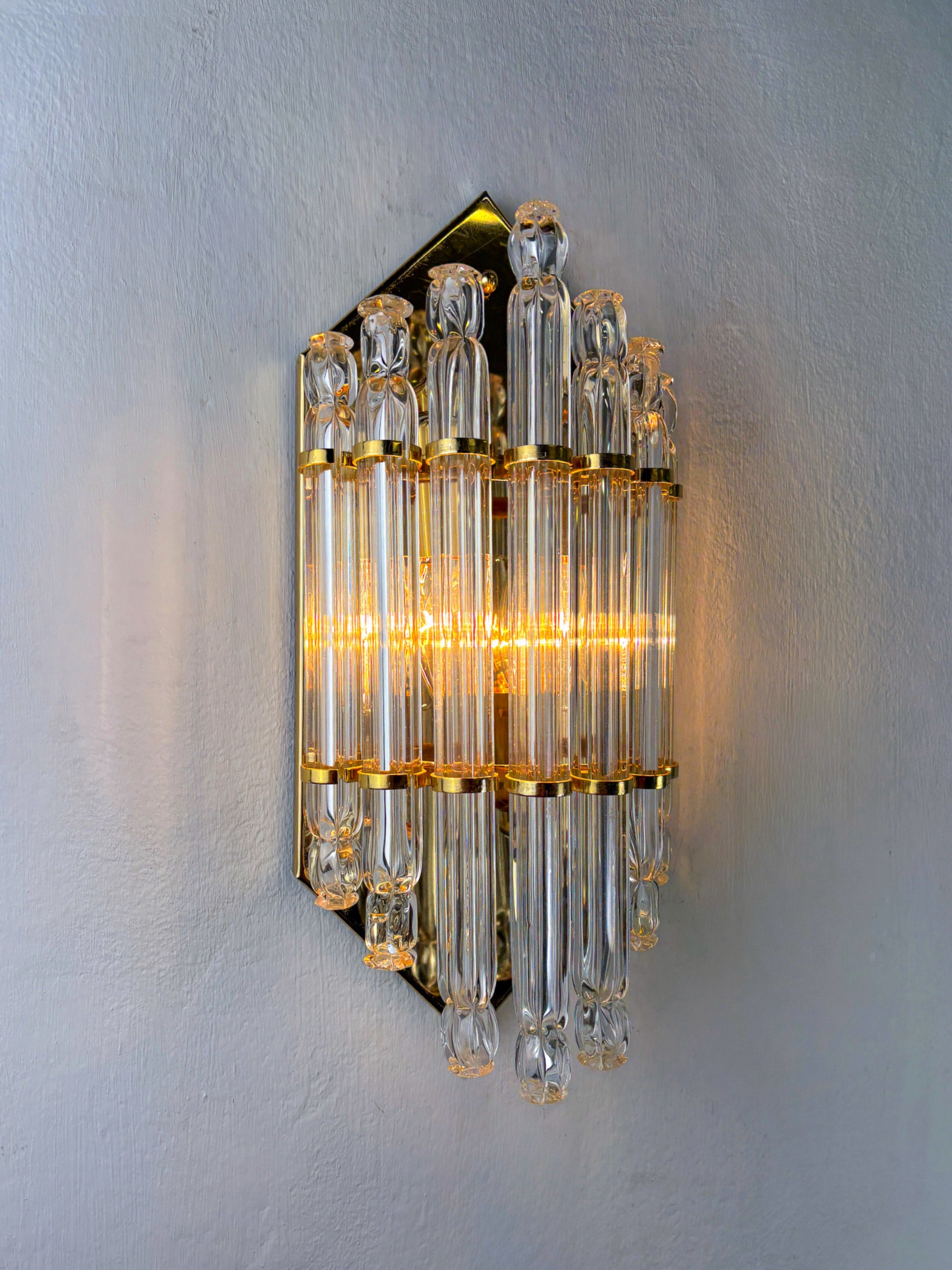 Pair of Venini wall lights, Murano cut glass, Circa 1970's, Italy