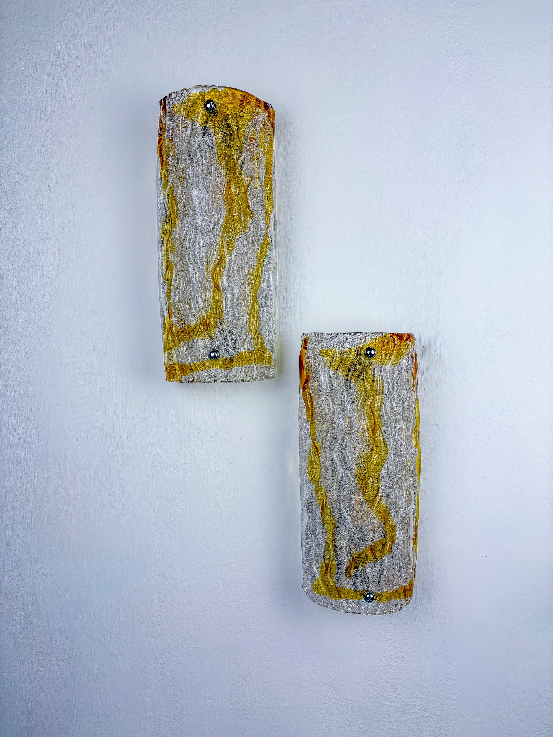 Pair of Murano Mazzega sconces, orange frosted glass, Italy, Circa 1960's