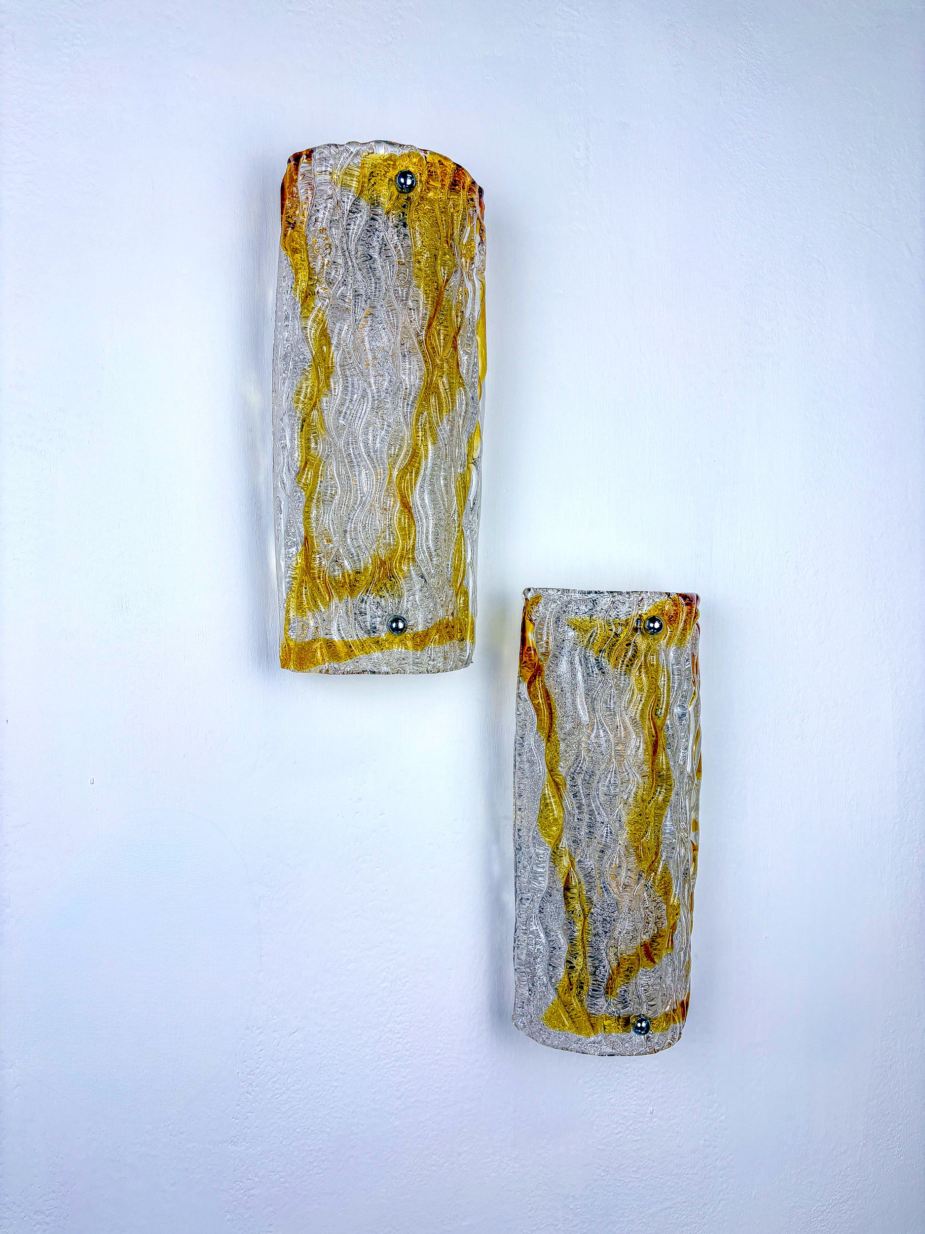 Pair of Murano Mazzega sconces, orange frosted glass, Italy, Circa 1960's
