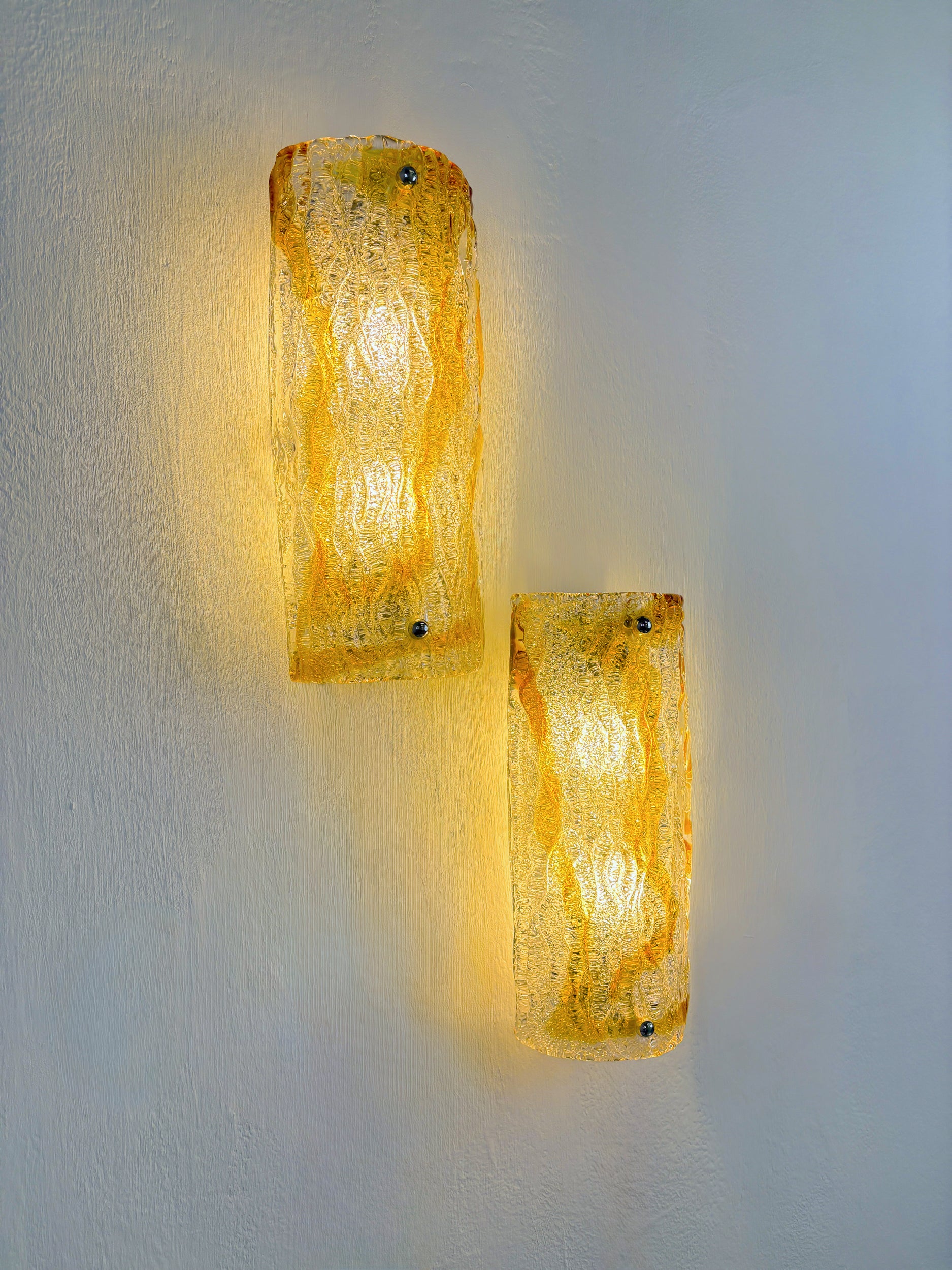 Pair of Murano Mazzega sconces, orange frosted glass, Italy, Circa 1960's