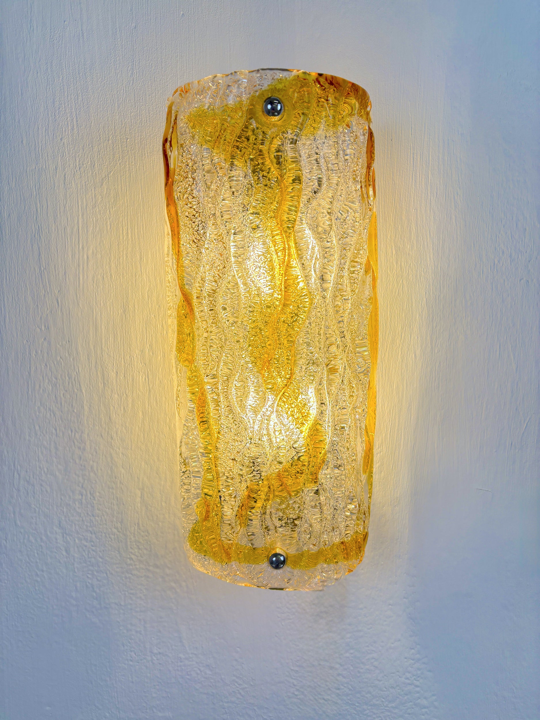 Pair of Murano Mazzega sconces, orange frosted glass, Italy, Circa 1960's