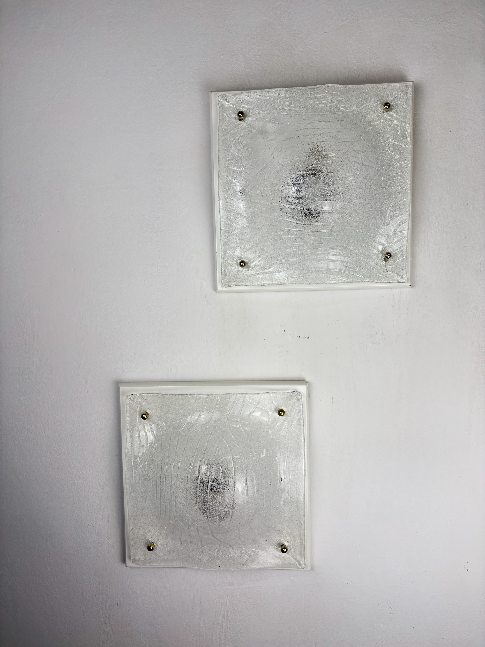 Pair of Murano Frosted Textured Glass Wall Lights, Italy, 1960s