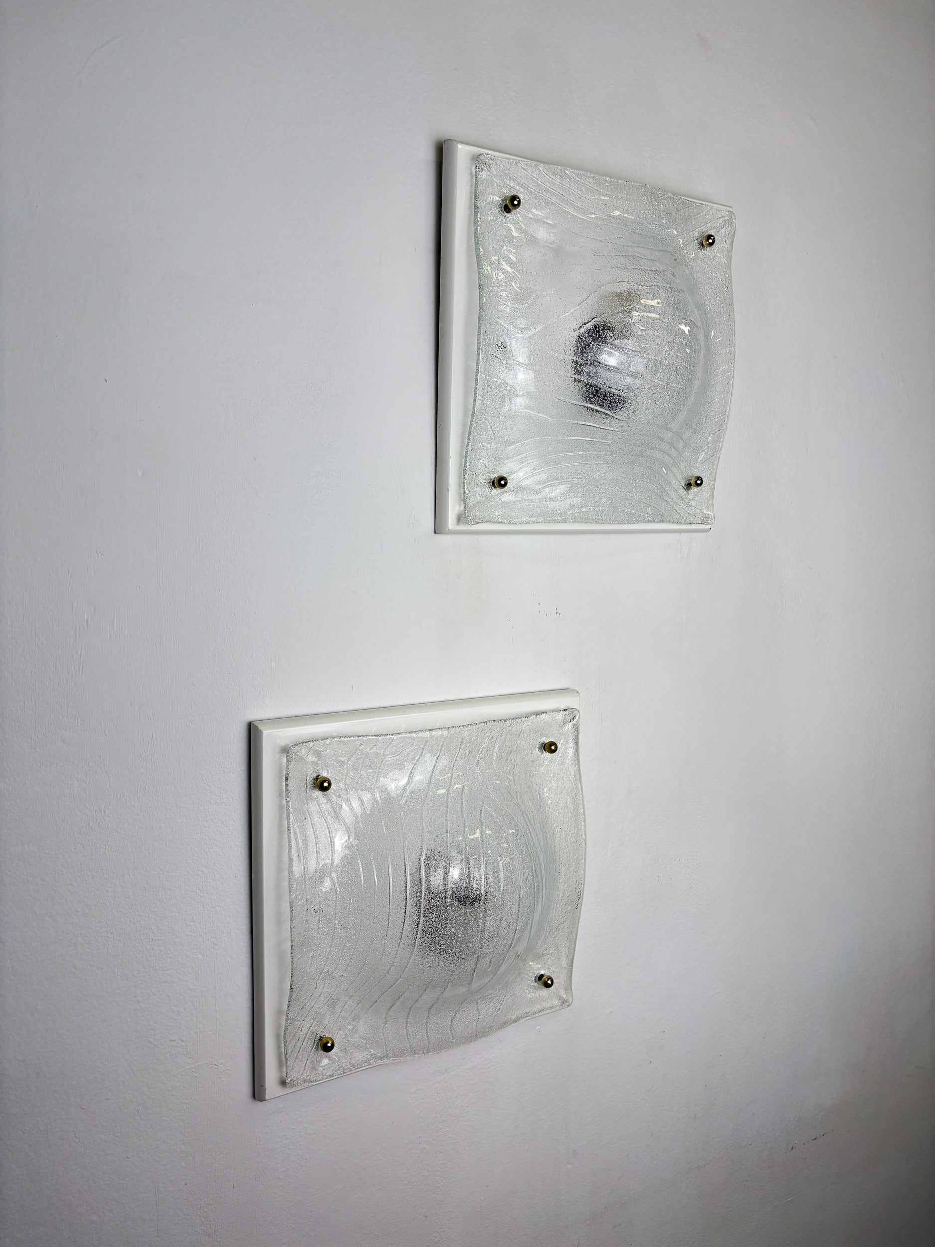 Pair of Murano Frosted Textured Glass Wall Lights, Italy, 1960s