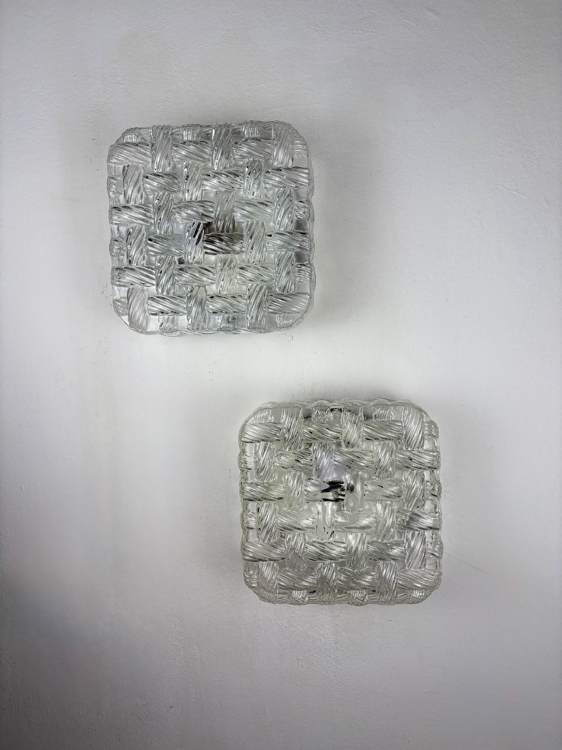 Pair of Woven Textured Glass Wall Lights by Leuchten, Germany, 1970's
