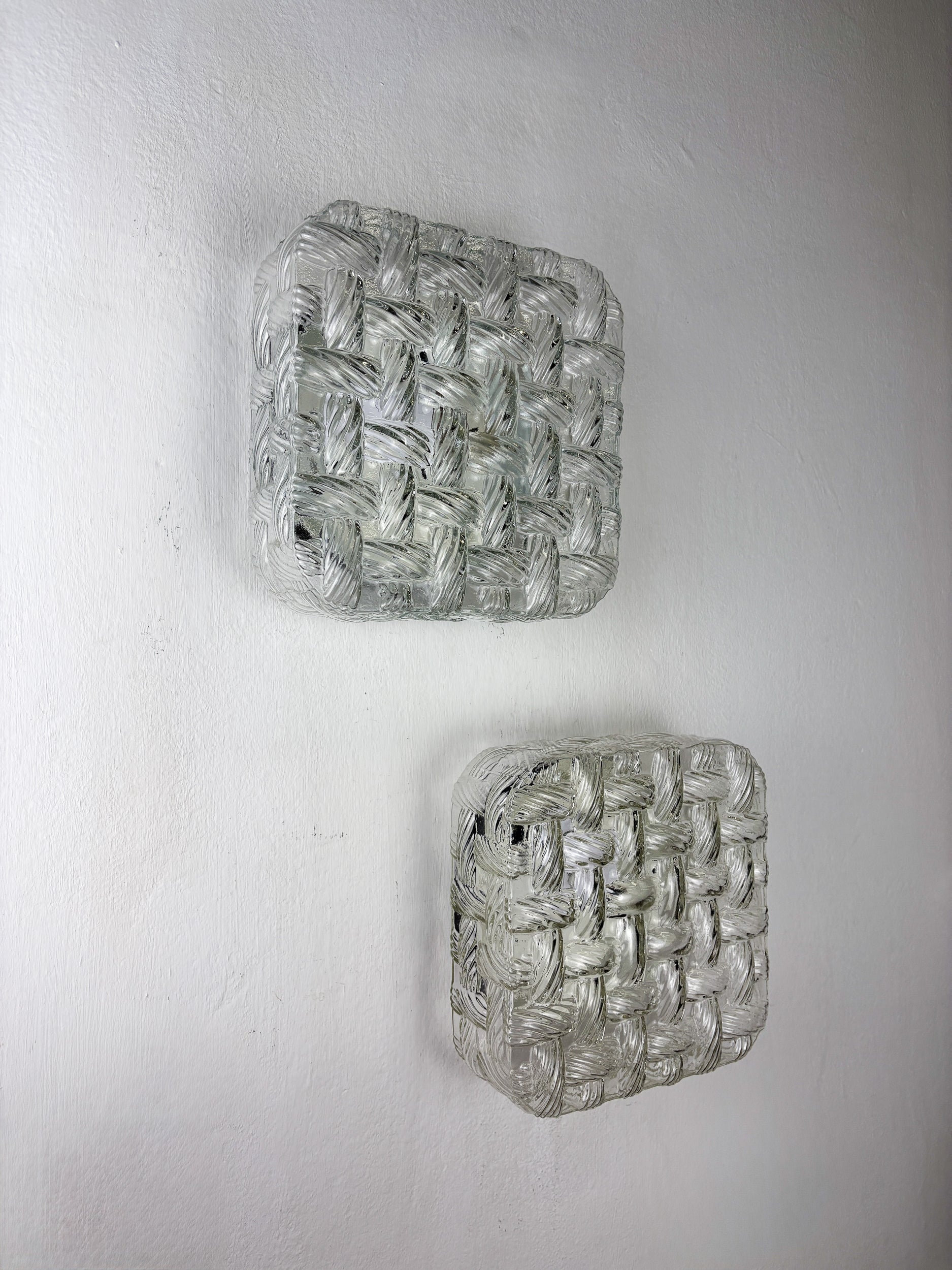 Pair of Woven Textured Glass Wall Lights by Leuchten, Germany, 1970's