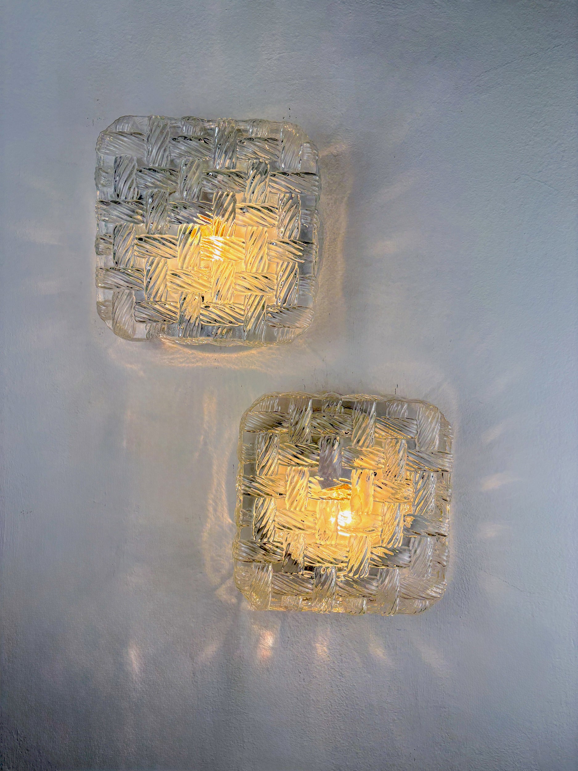 Pair of Woven Textured Glass Wall Lights by Leuchten, Germany, 1970's