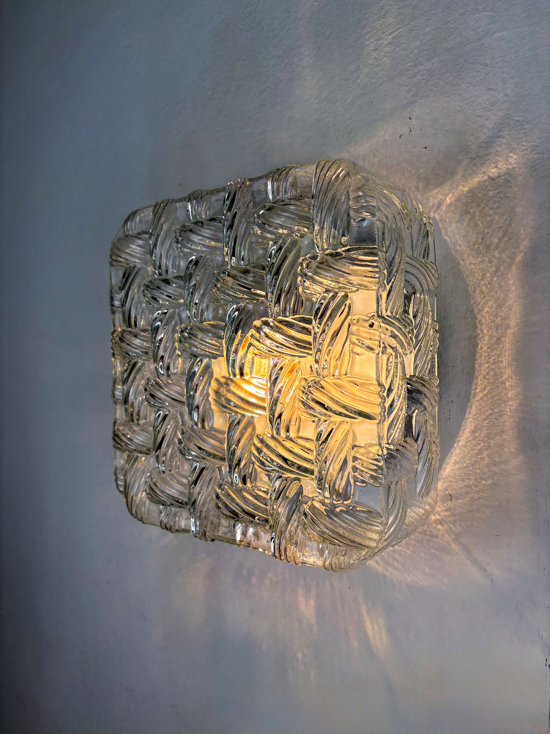 Pair of Woven Textured Glass Wall Lights by Leuchten, Germany, 1970's