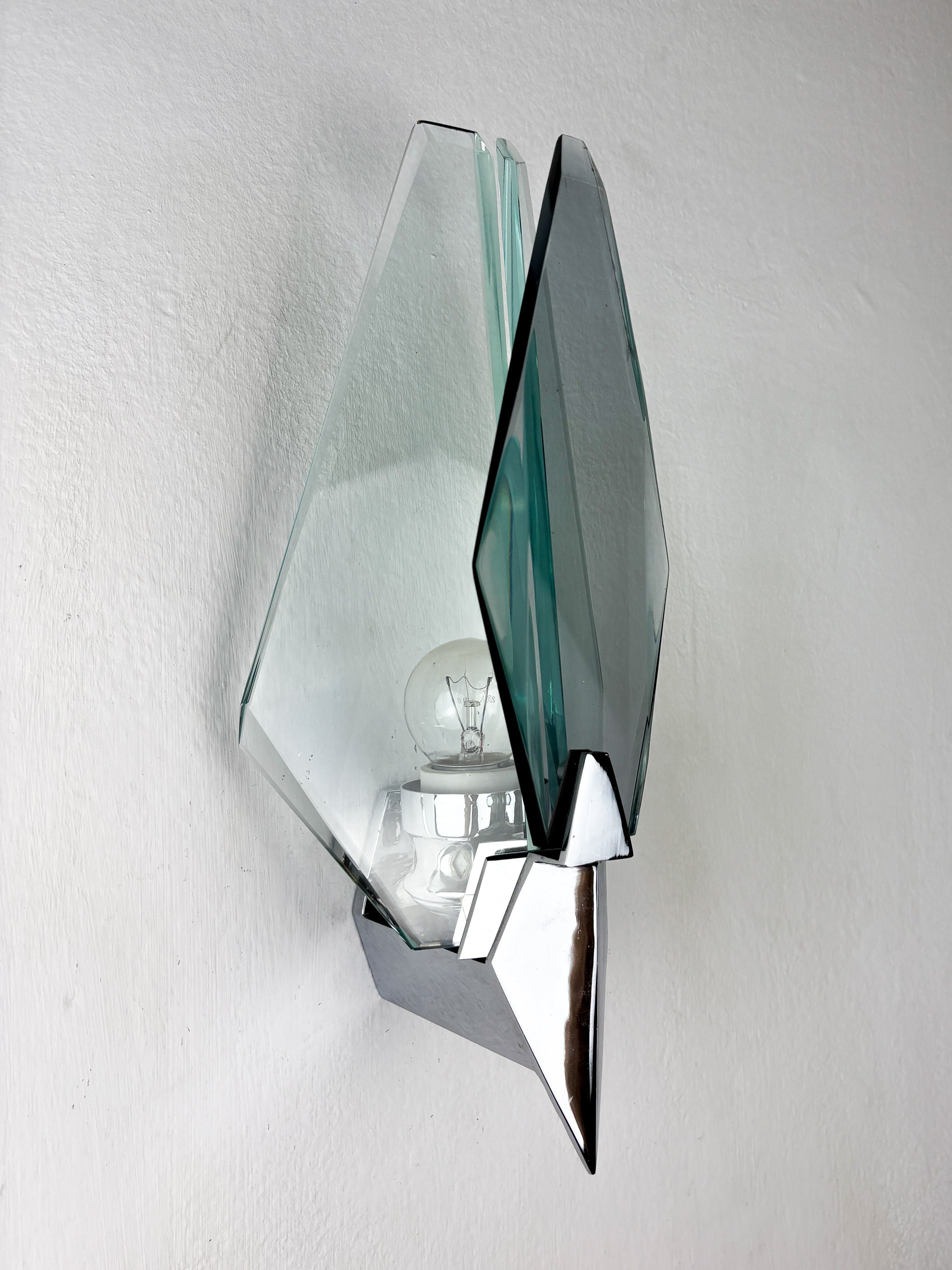 Veca sconce, murano blue cut glass & black lucite, Italy, Circa 1970's