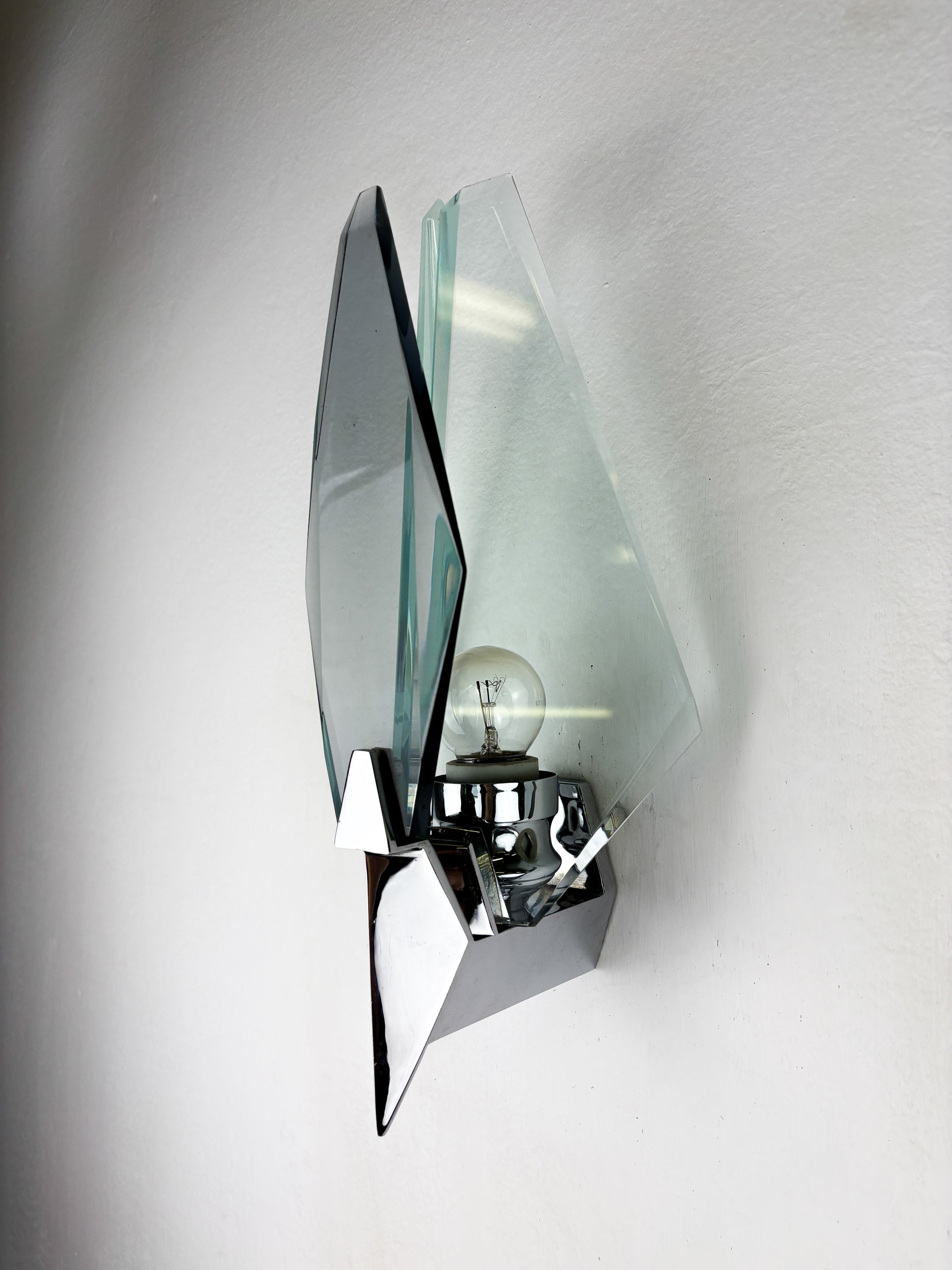 Pair of Veca sconces, murano blue cut glass & black lucite, Italy, Circa 1970's