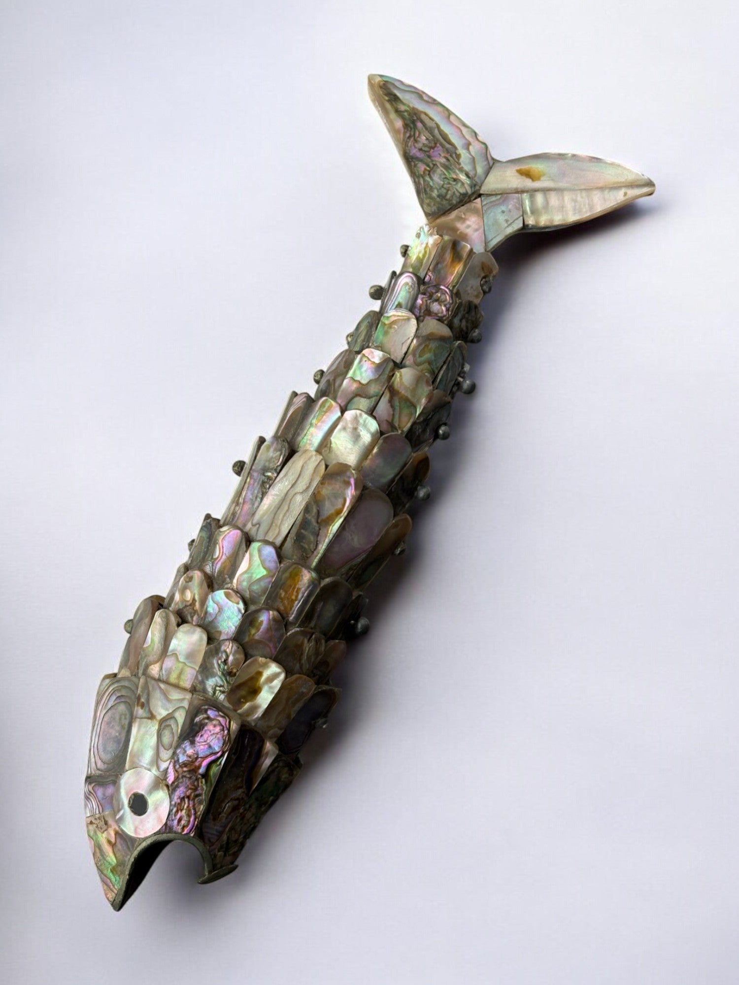 Articulated Abalone shell and Brass Fish, Mexico, 1980's, 18 cm