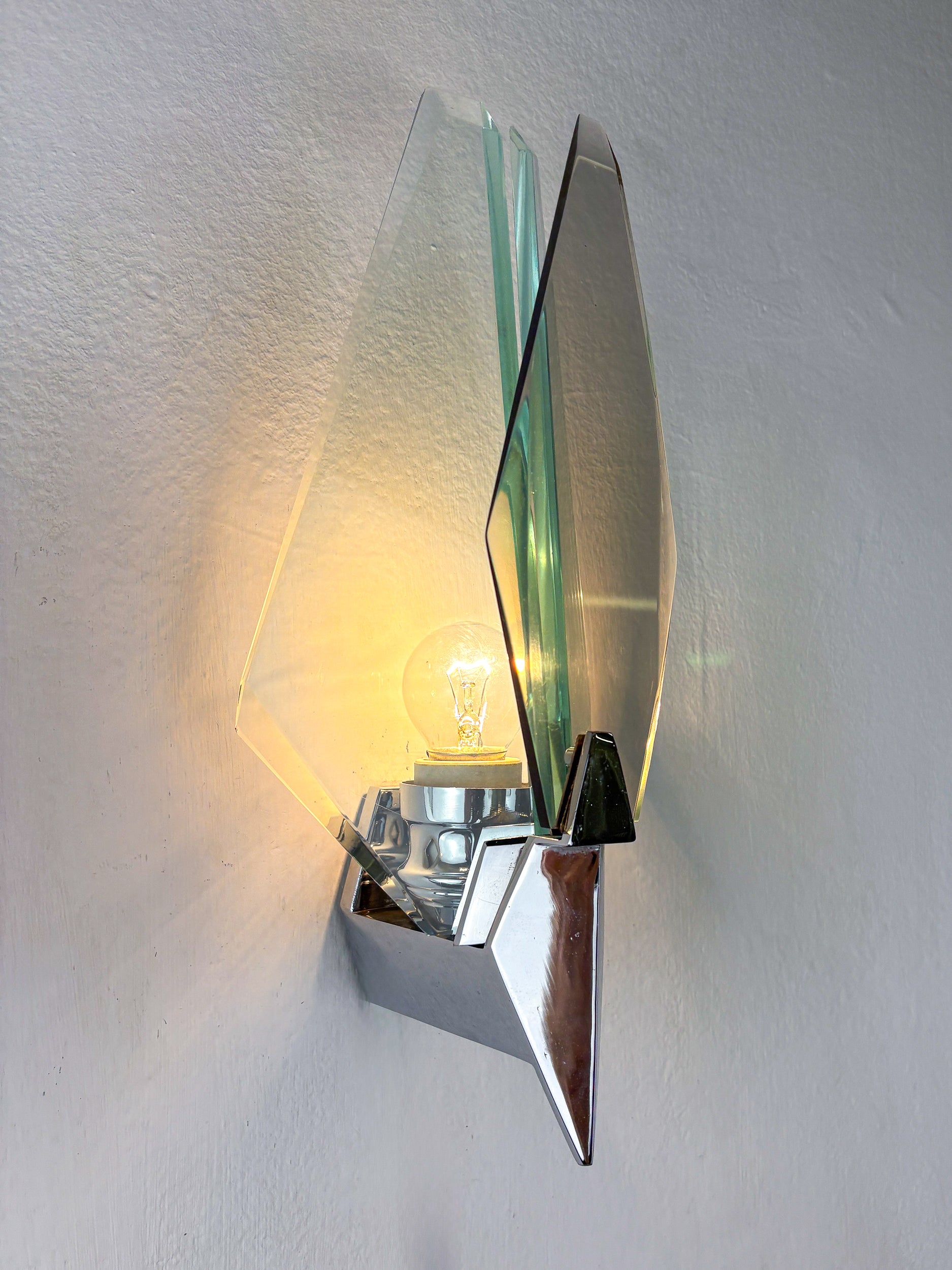 Veca sconce, murano blue cut glass & black lucite, Italy, Circa 1970's