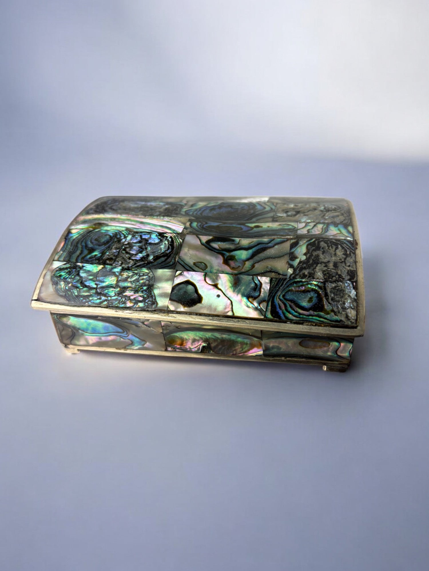 Abalone shell vanity box, Alpaca and wood, Mexico, circa 1970