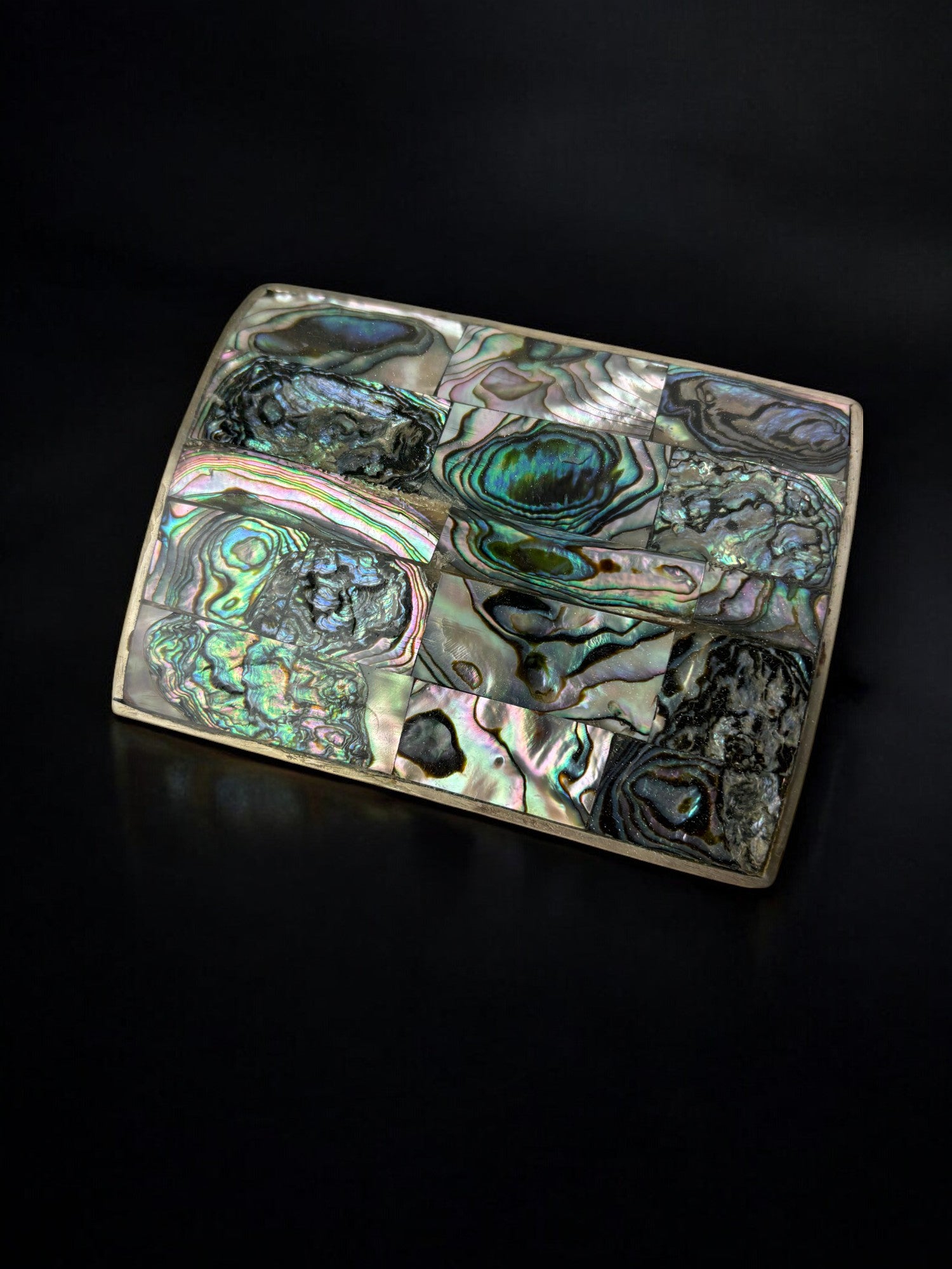 Abalone shell vanity box, Alpaca and wood, Mexico, circa 1970
