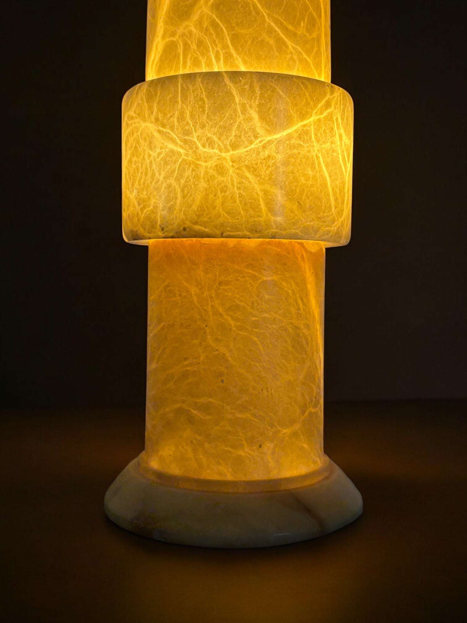 Alabaster Stepped Circular Table Lamp, Spain, 1970s