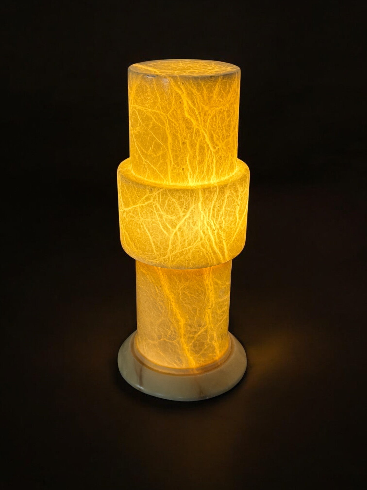 Alabaster Stepped Circular Table Lamp, Spain, 1970s