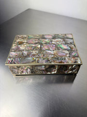 Abalone shell vanity box, Alpaca & wood, Mexico, circa 1970