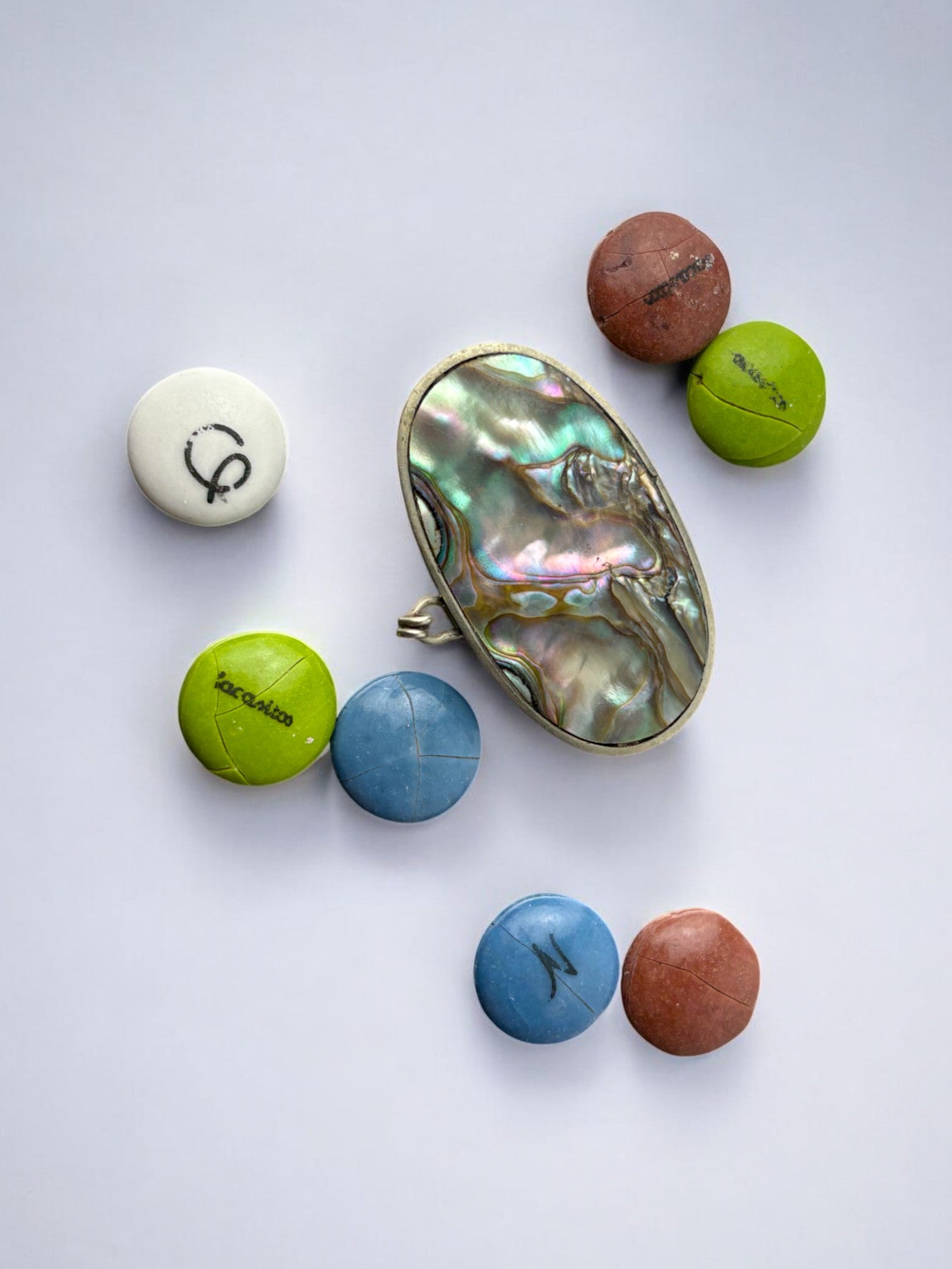 Abalone shell & Alpaca pill box, Mexico, 1970's