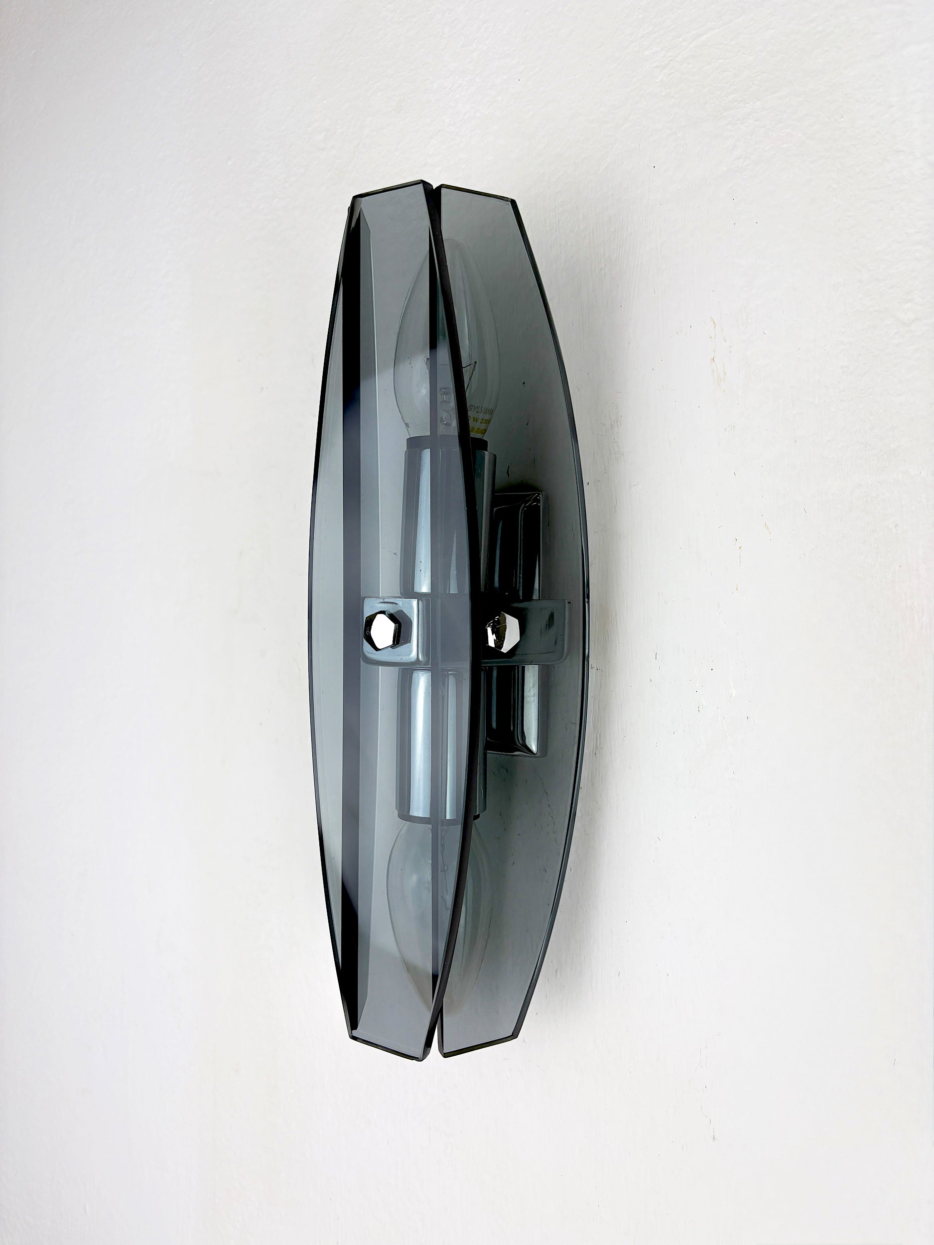 Pair of Veca Wall Sconces, Black Murano Glass, Italy, 1970s