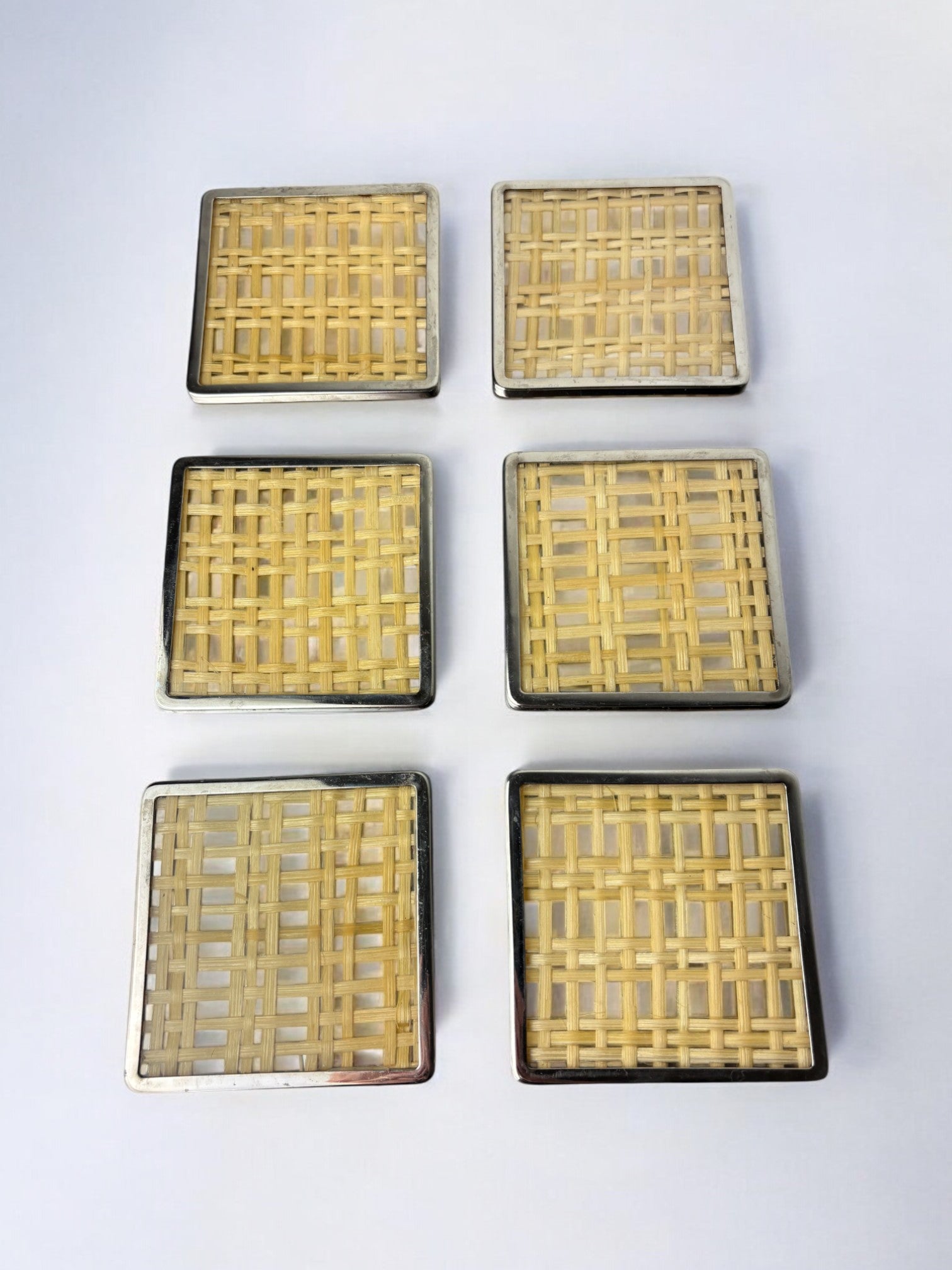 Christian Dior Style Lucite & Rattan coasters, set of 6, Italy, 1970
