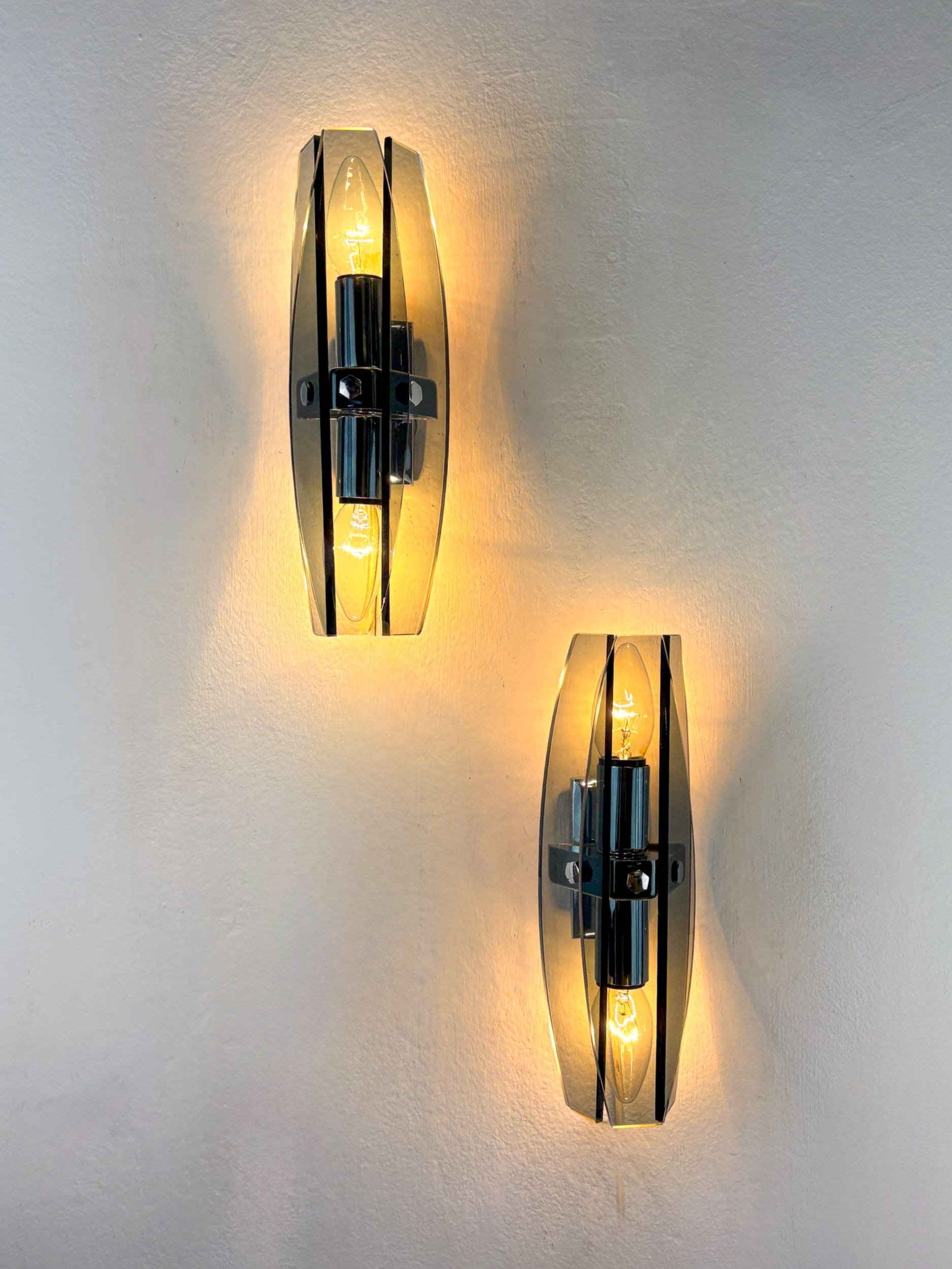 Pair of Veca Wall Sconces, Black Murano Glass, Italy, 1970s