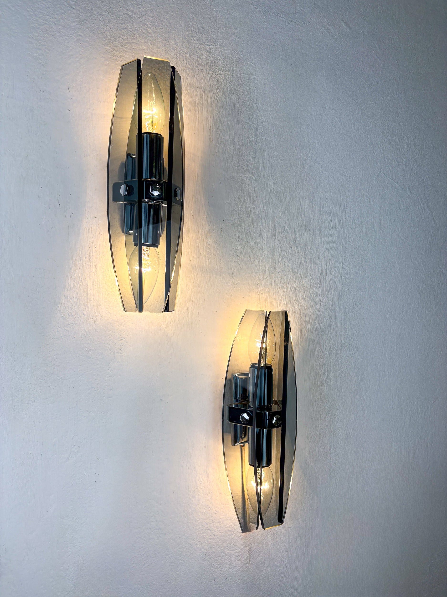 Pair of Veca Wall Sconces, Black Murano Glass, Italy, 1970s