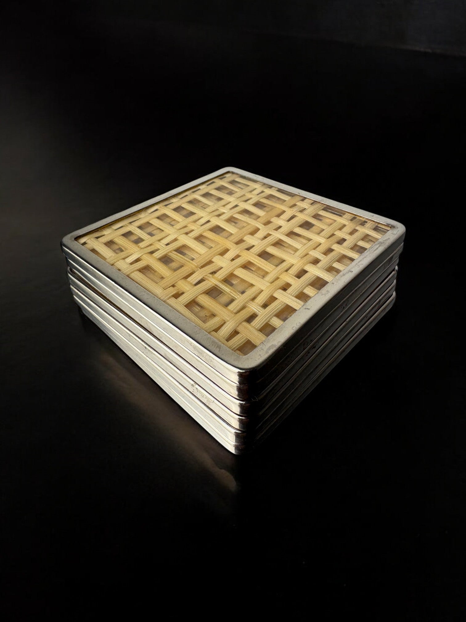 Christian Dior Style Lucite & Rattan coasters, set of 6, Italy, 1970