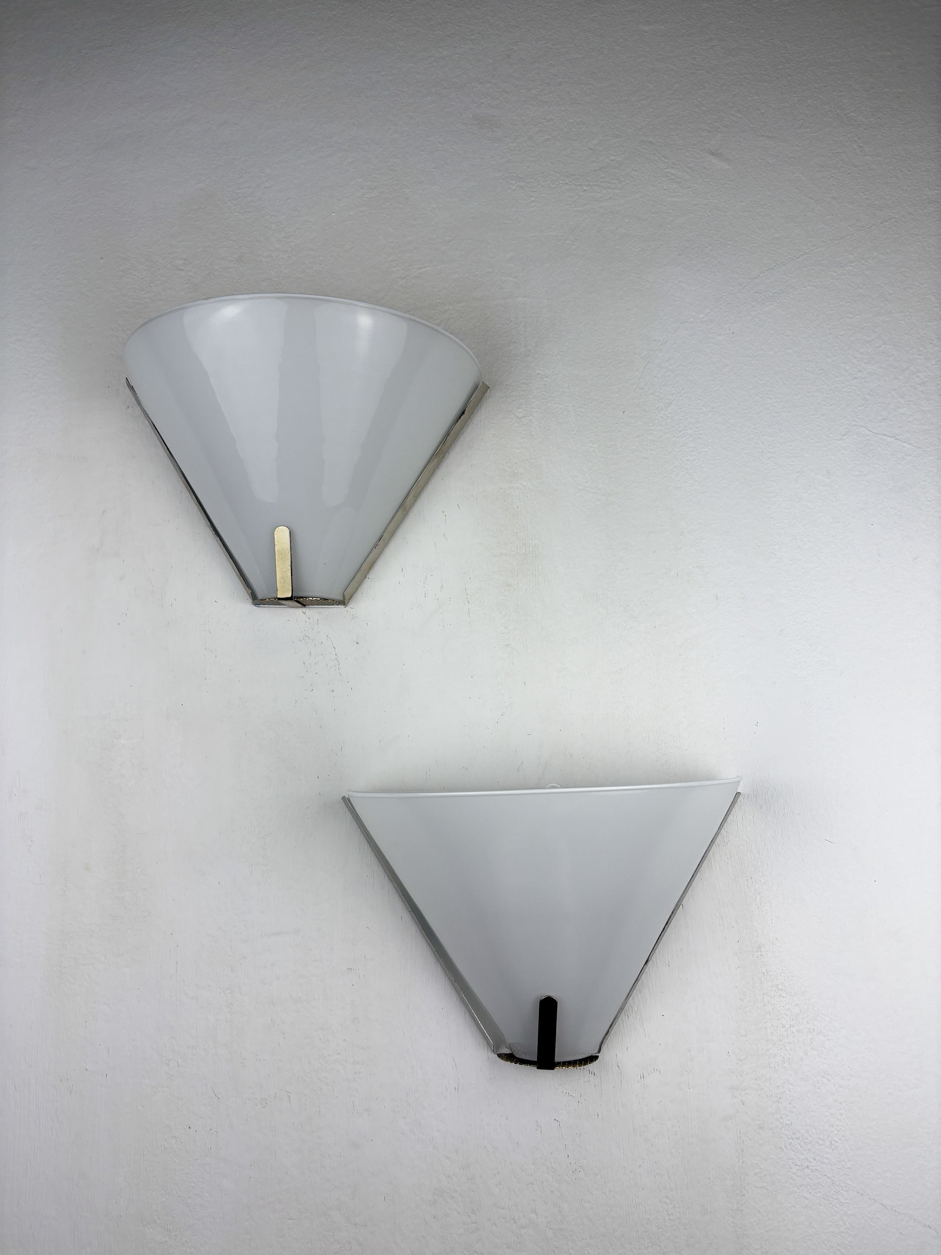 Pair of Mid-Century Conical Opal Glass Wall lights, Italy 1960's