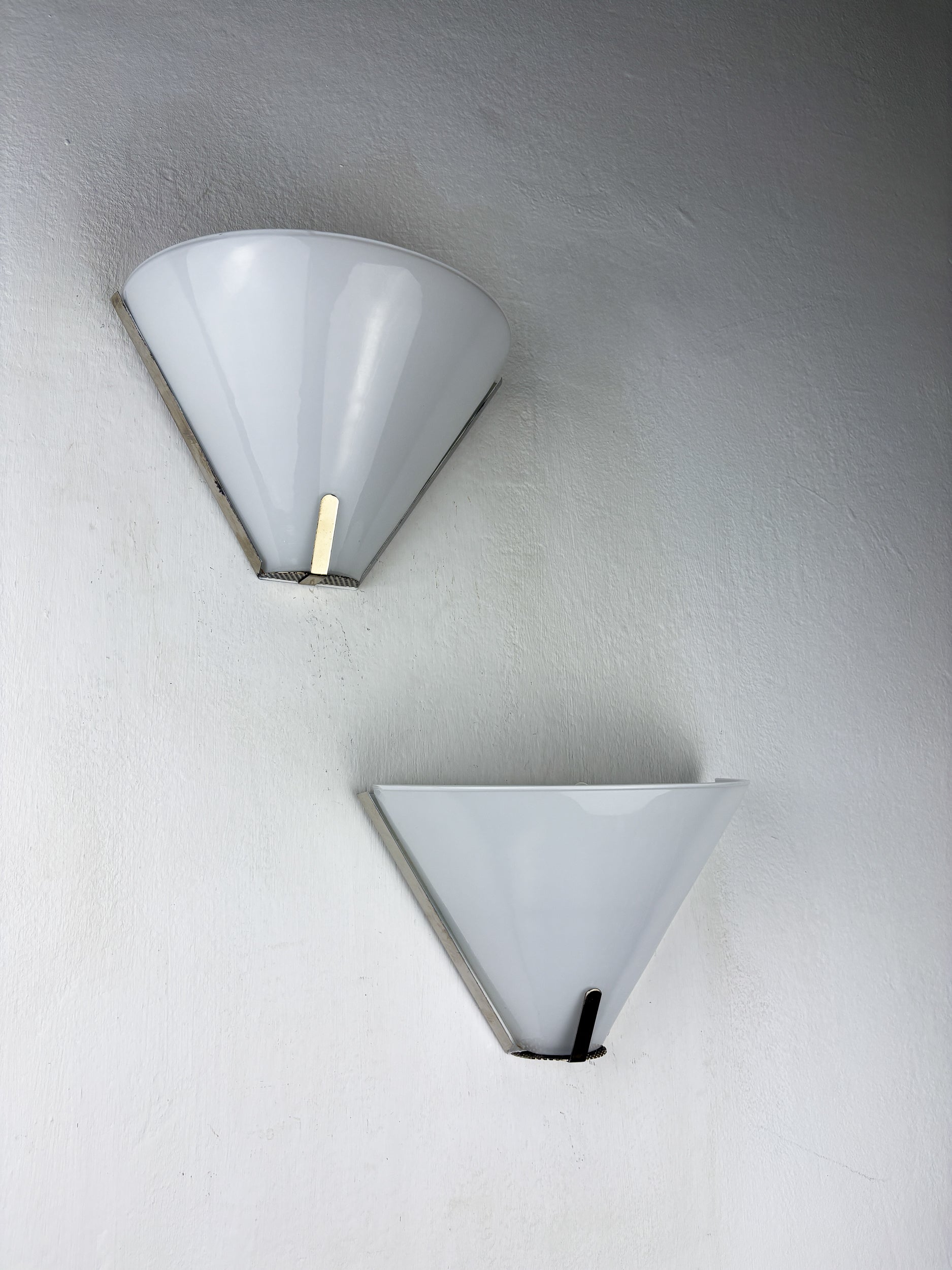Pair of Mid-Century Conical Opal Glass Wall lights, Italy 1960's