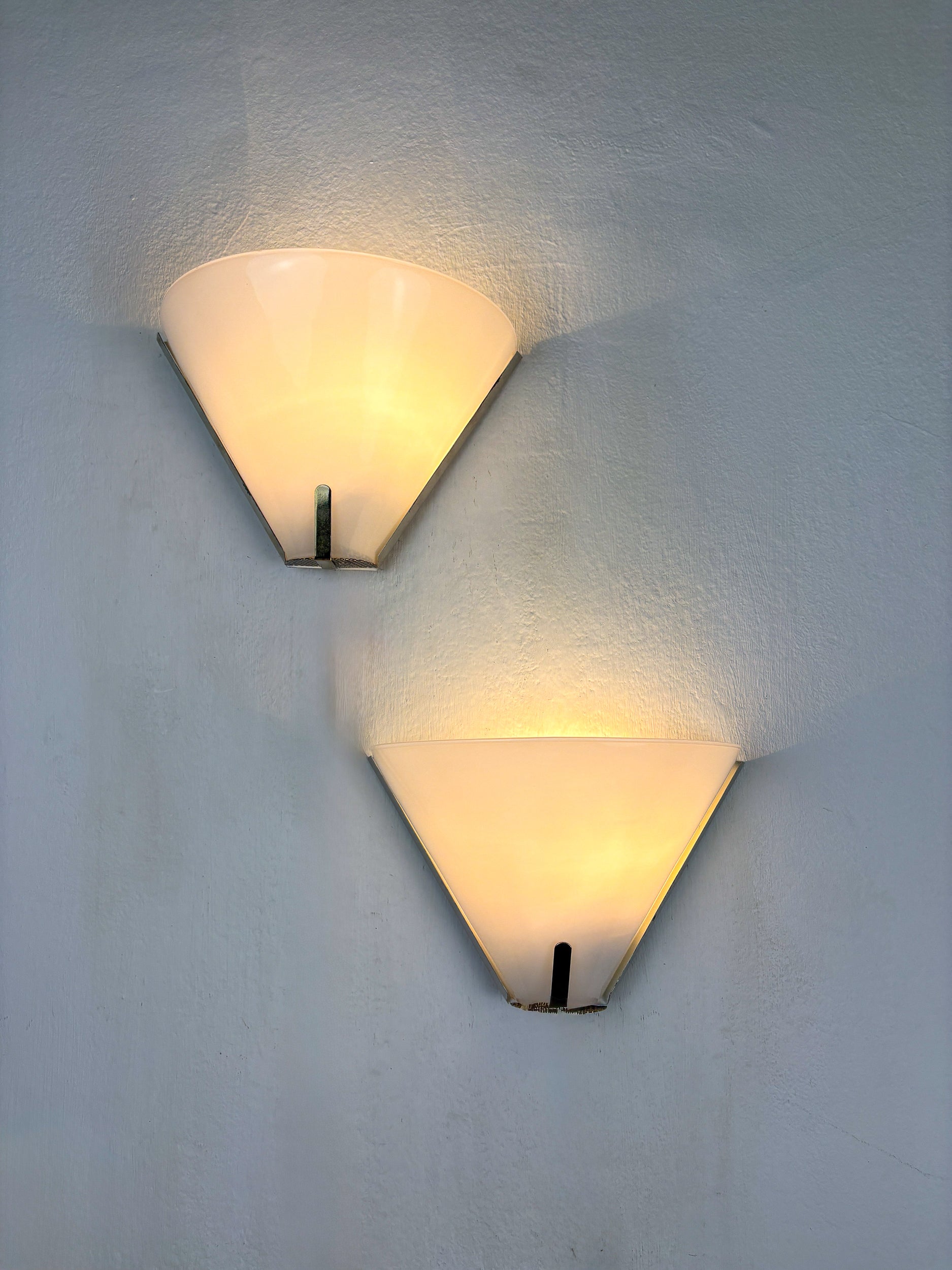 Pair of Mid-Century Conical Opal Glass Wall lights, Italy 1960's