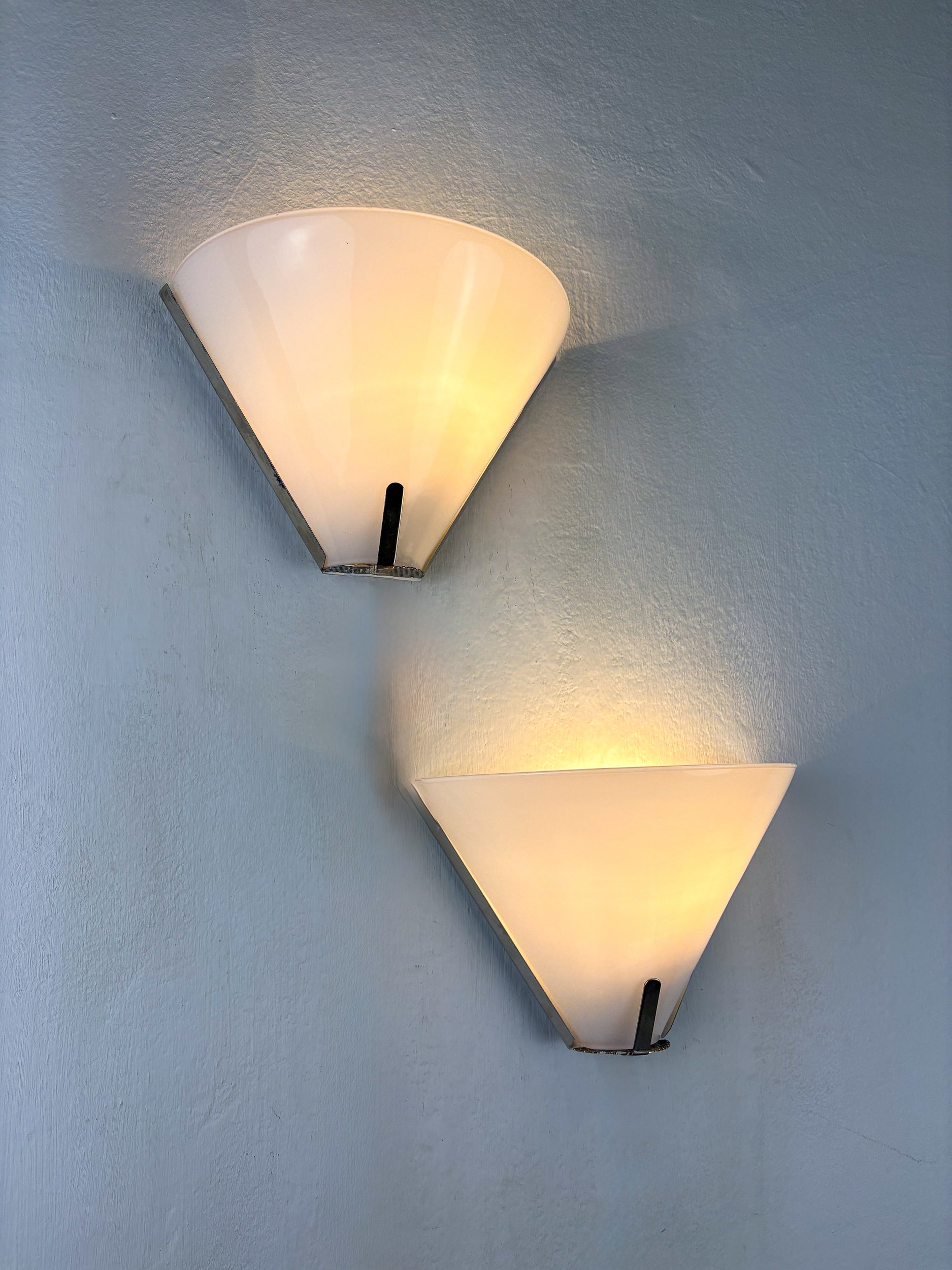 Pair of Mid-Century Conical Opal Glass Wall lights, Italy 1960's