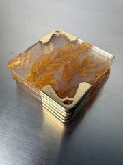 Aldo Tura Style Coasters in lucite with dry leaves, set of 6, Italy, Circa 1970's