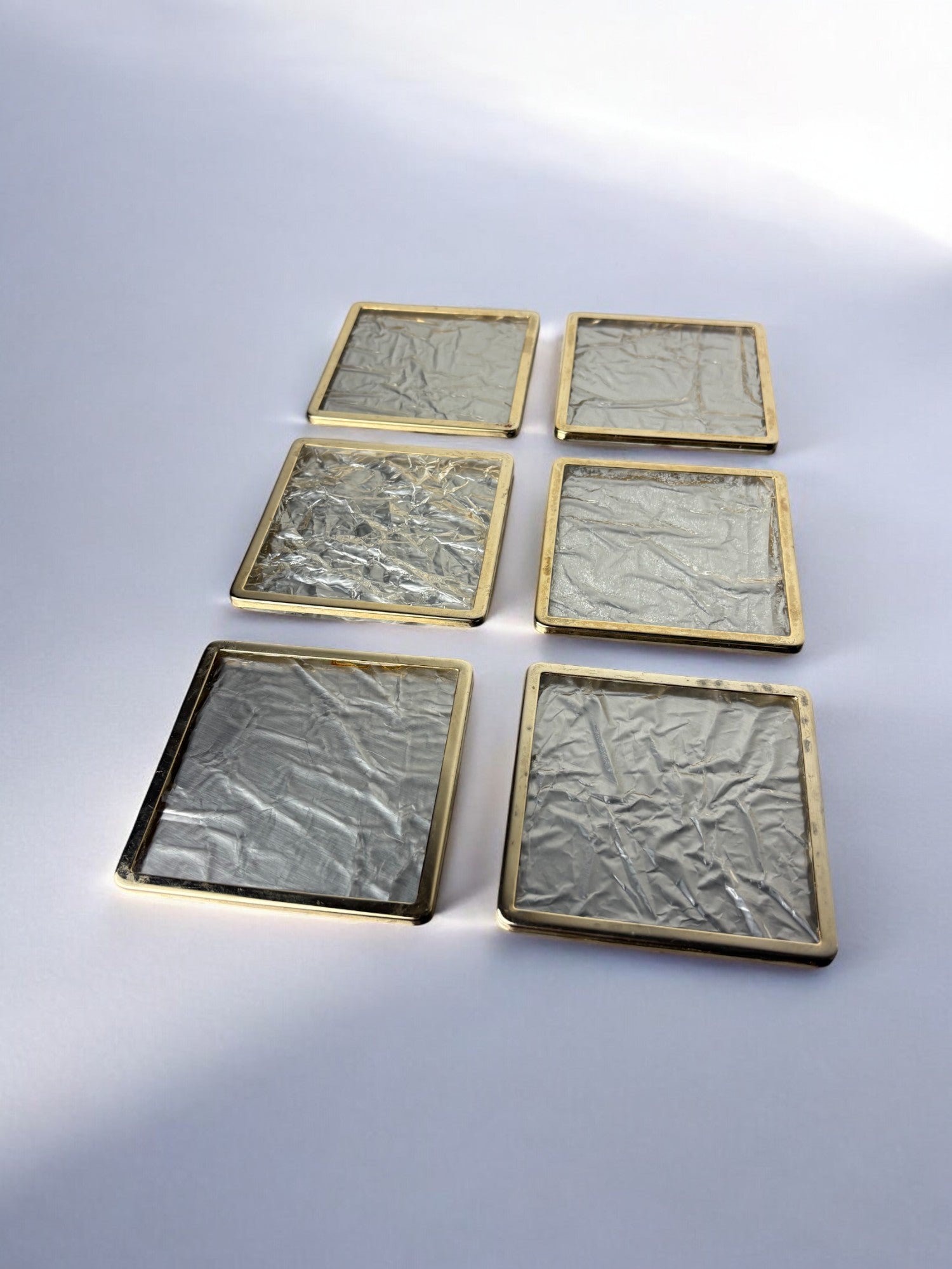 Willy Rizzo Style Ice Effect Lucite Coasters, Set of 6, Italy, circa 1970's