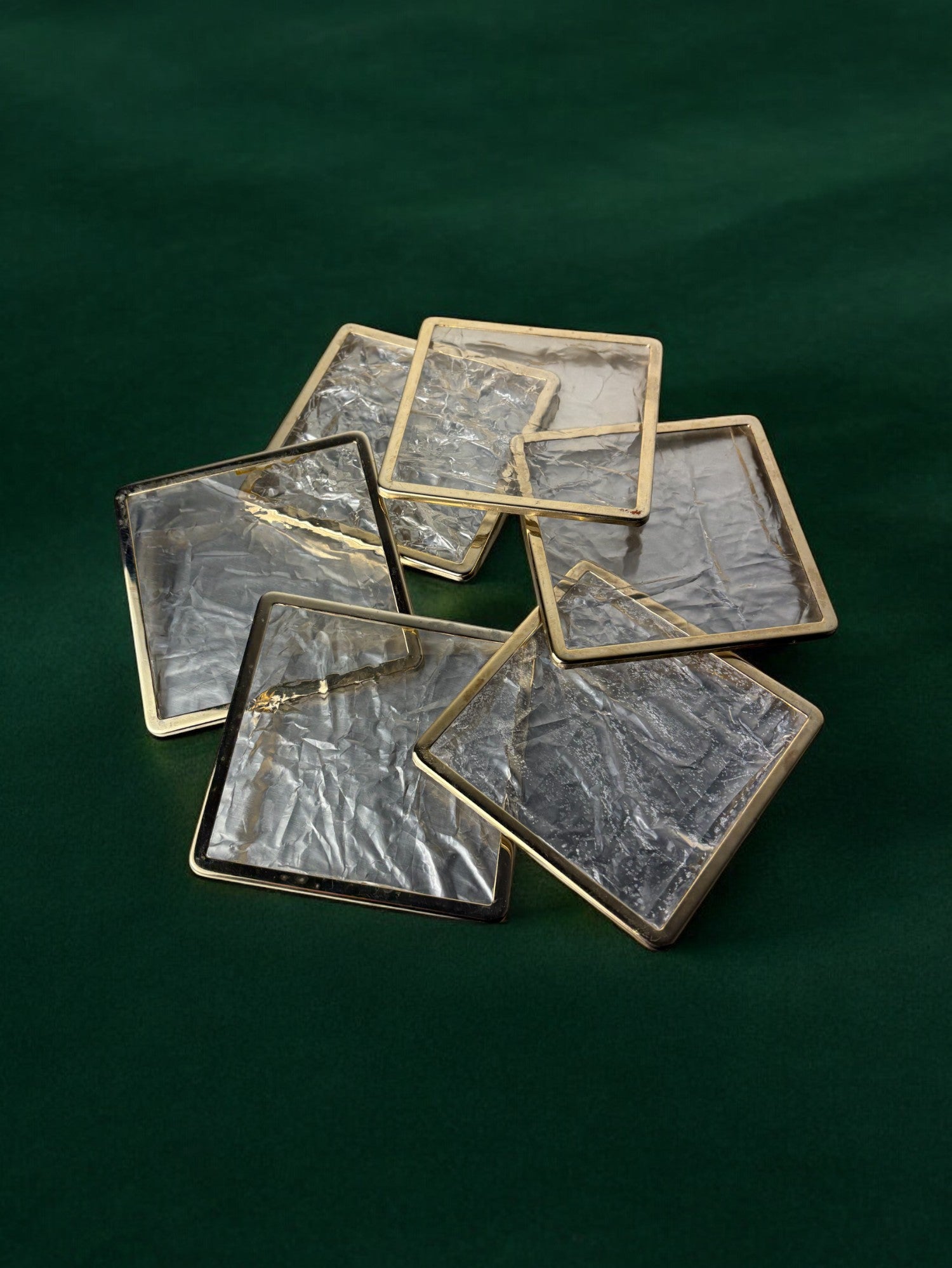 Willy Rizzo Style Ice Effect Lucite Coasters, Set of 6, Italy, circa 1970's