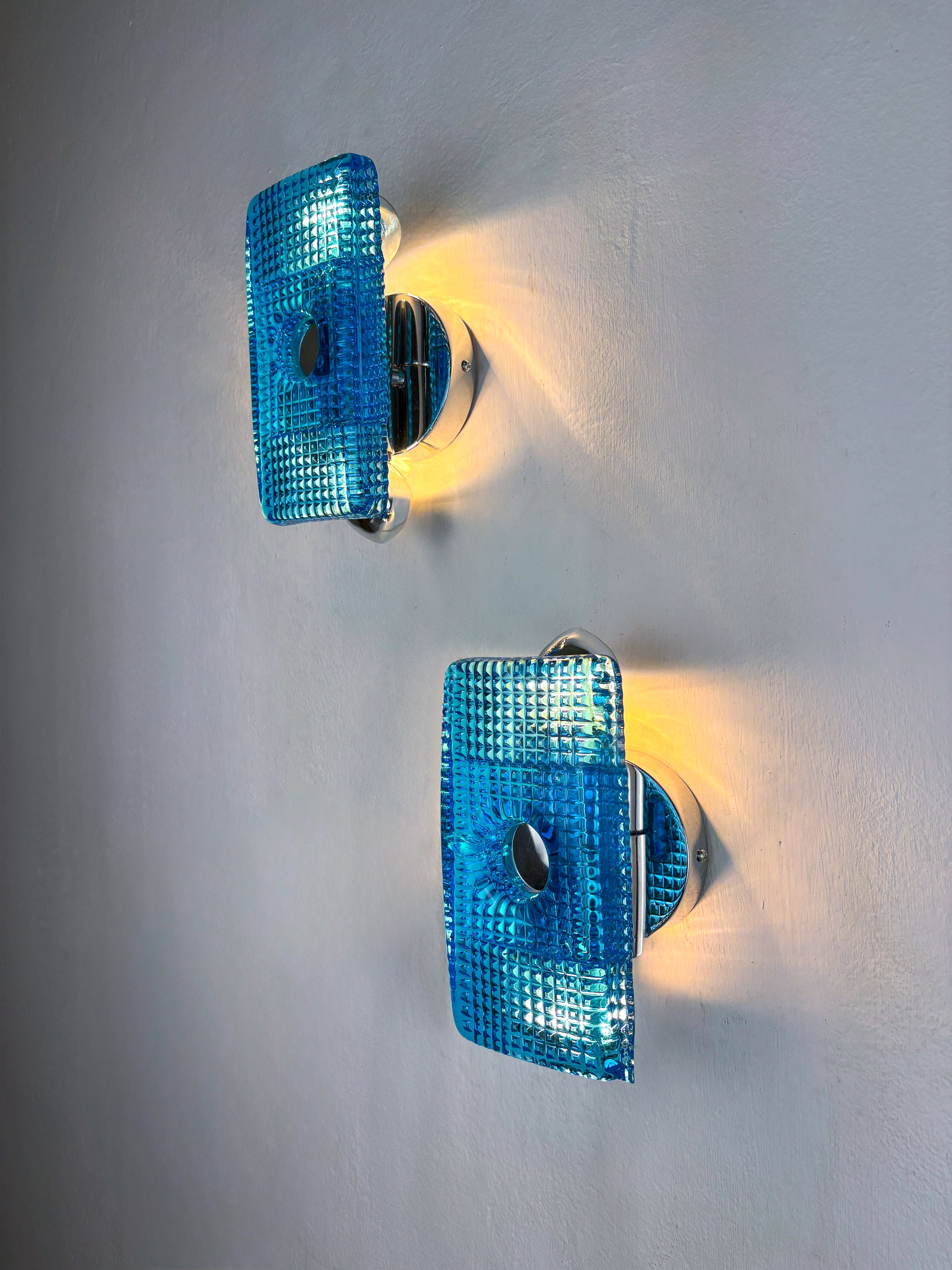 Pair of Space Age Blue Murano Glass Wall Sconces, Italy 1970s