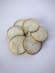 Hollywood Regency mother-of-pearl & brass Coasters, Set of 6, Italy, 1980's