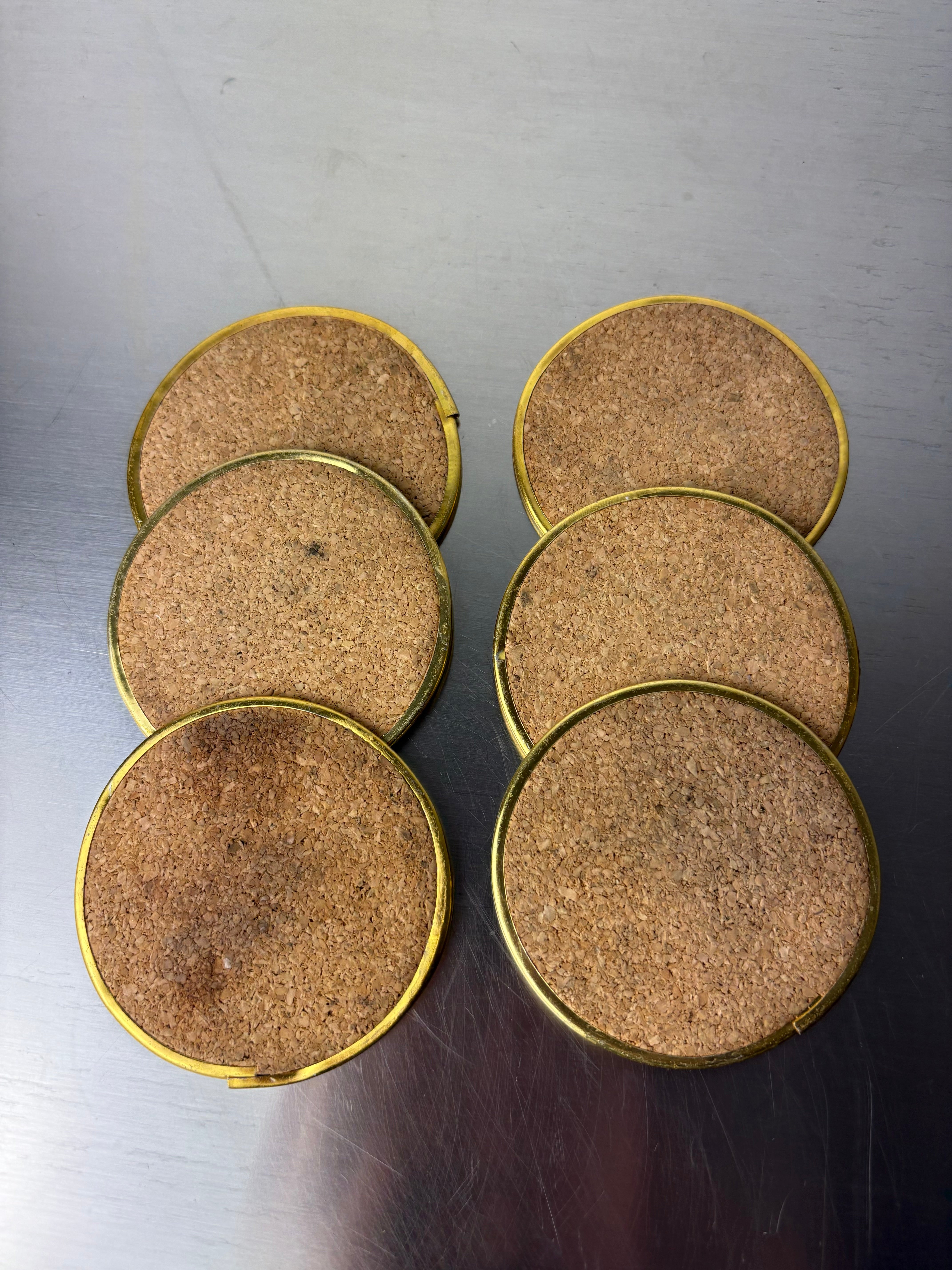 Hollywood Regency mother-of-pearl & brass Coasters, Set of 6, Italy, 1980's