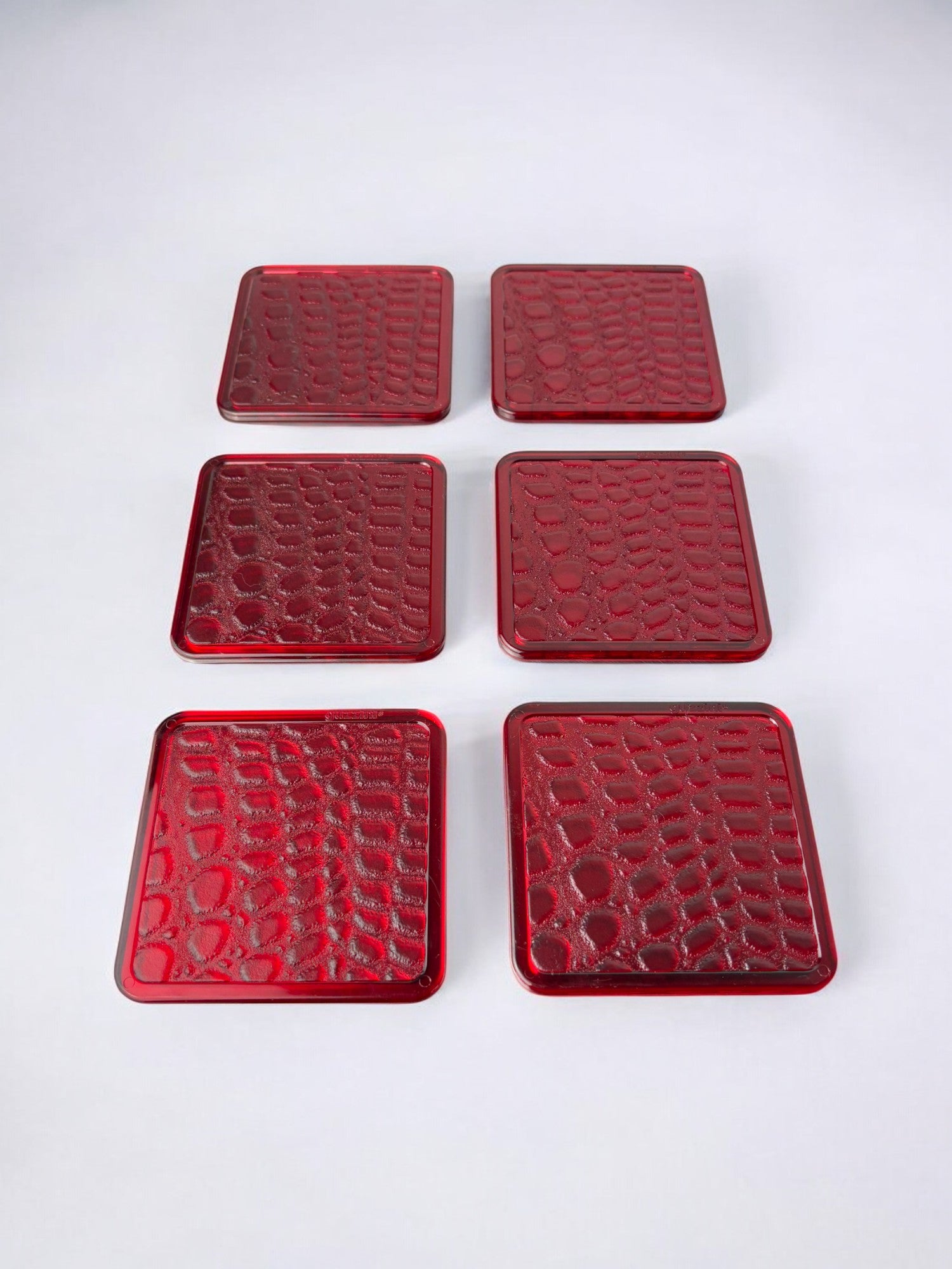 Faux croco coasters by Guzzini in Lucite, set of 6, Italy, 1980's