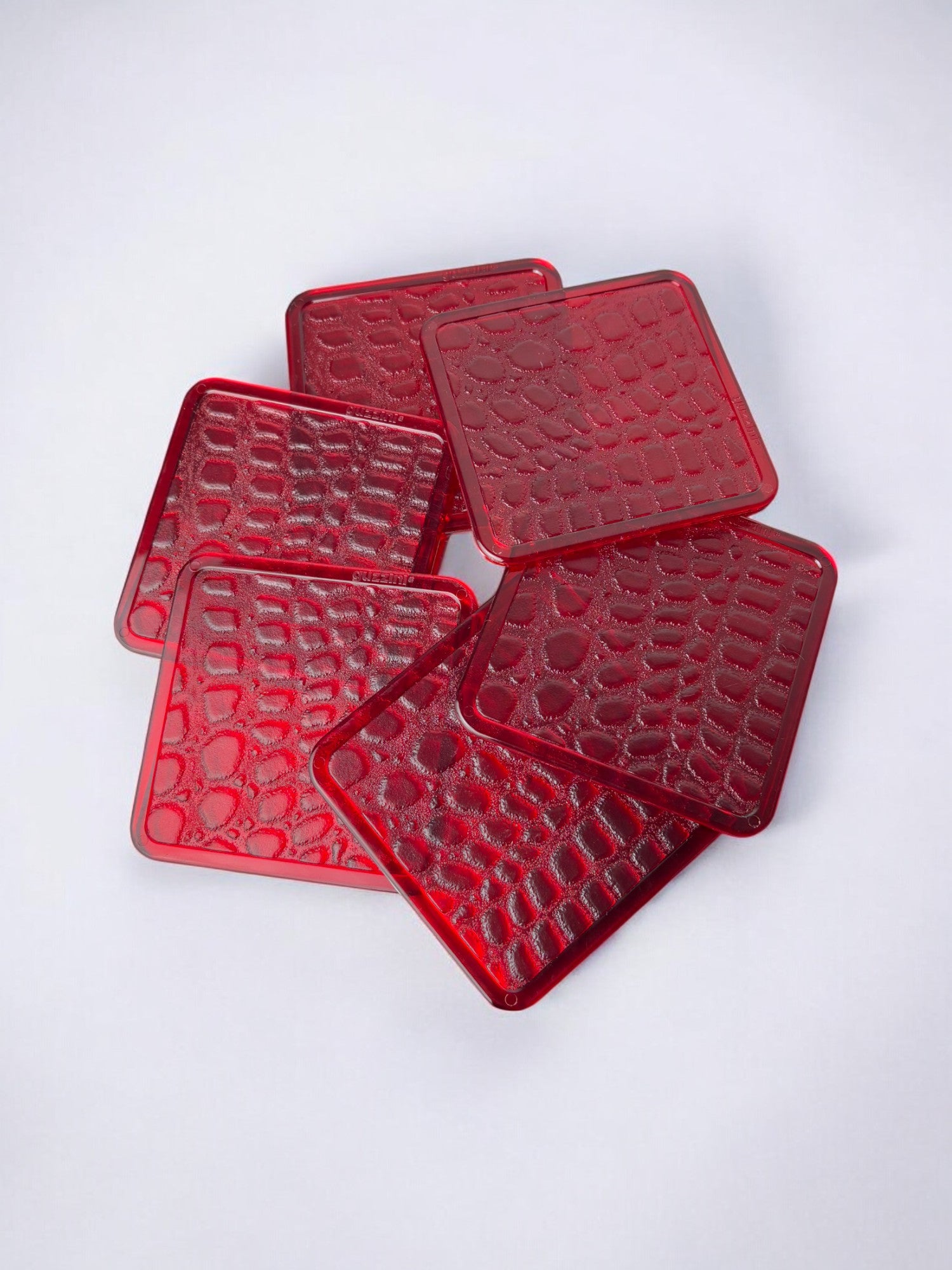 Faux croco coasters by Guzzini in Lucite, set of 6, Italy, 1980's