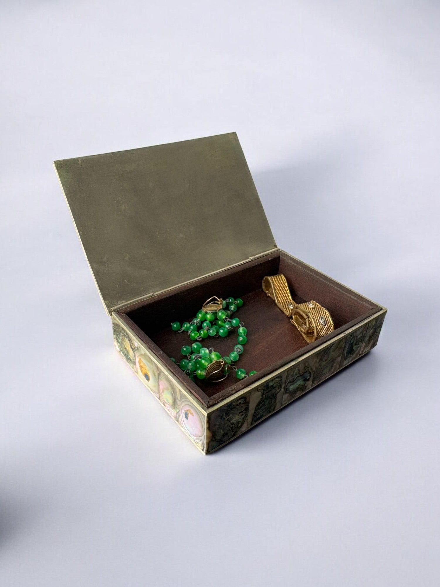 Abalone shell box, Alpaca Mexico, 1970's