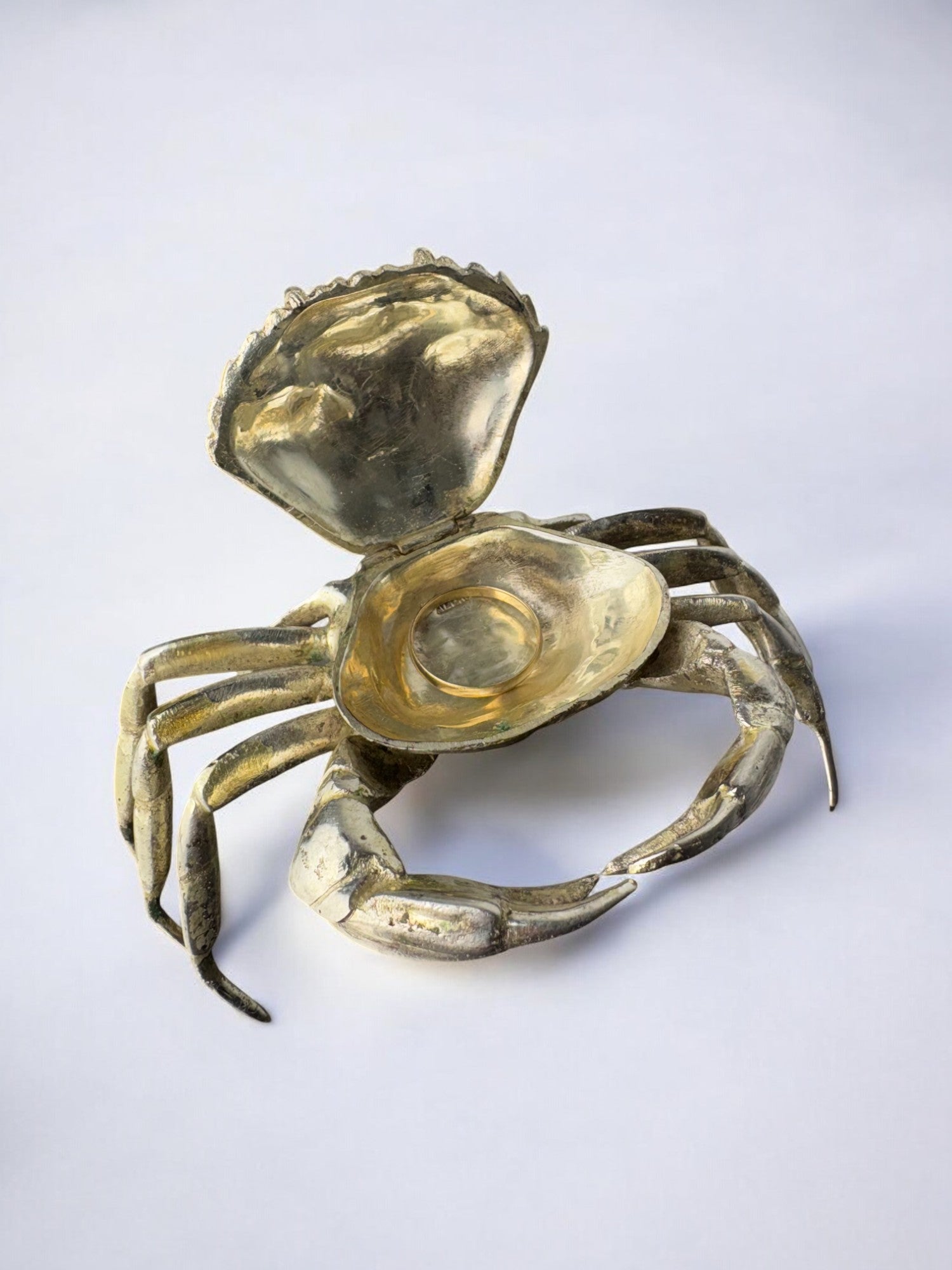 Crab jewelry box, silver plated & alpaca, Spain, 1950's