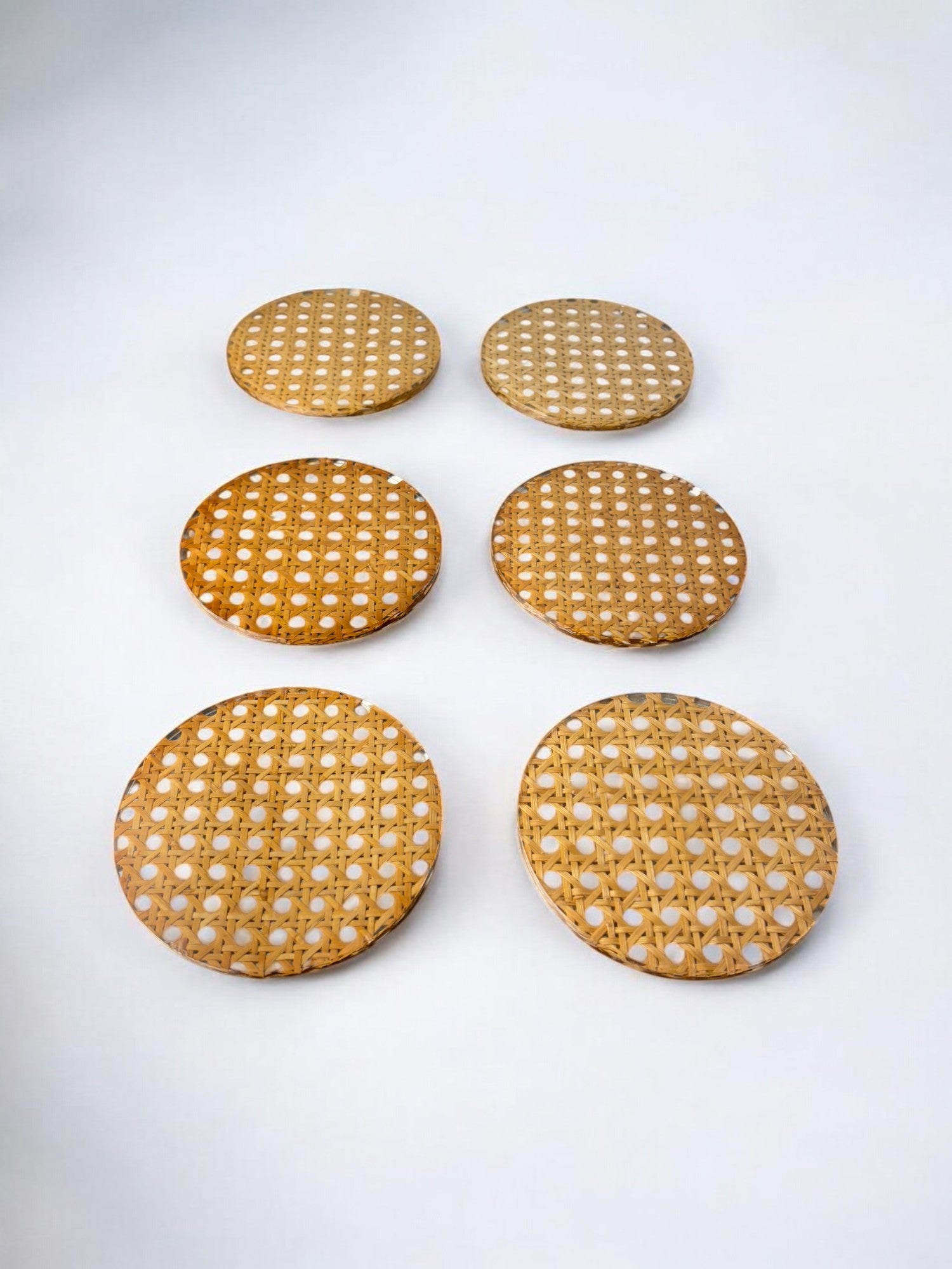 Christian Dior Style Lucite & Rattan coasters, set of 6, Italy, 1970