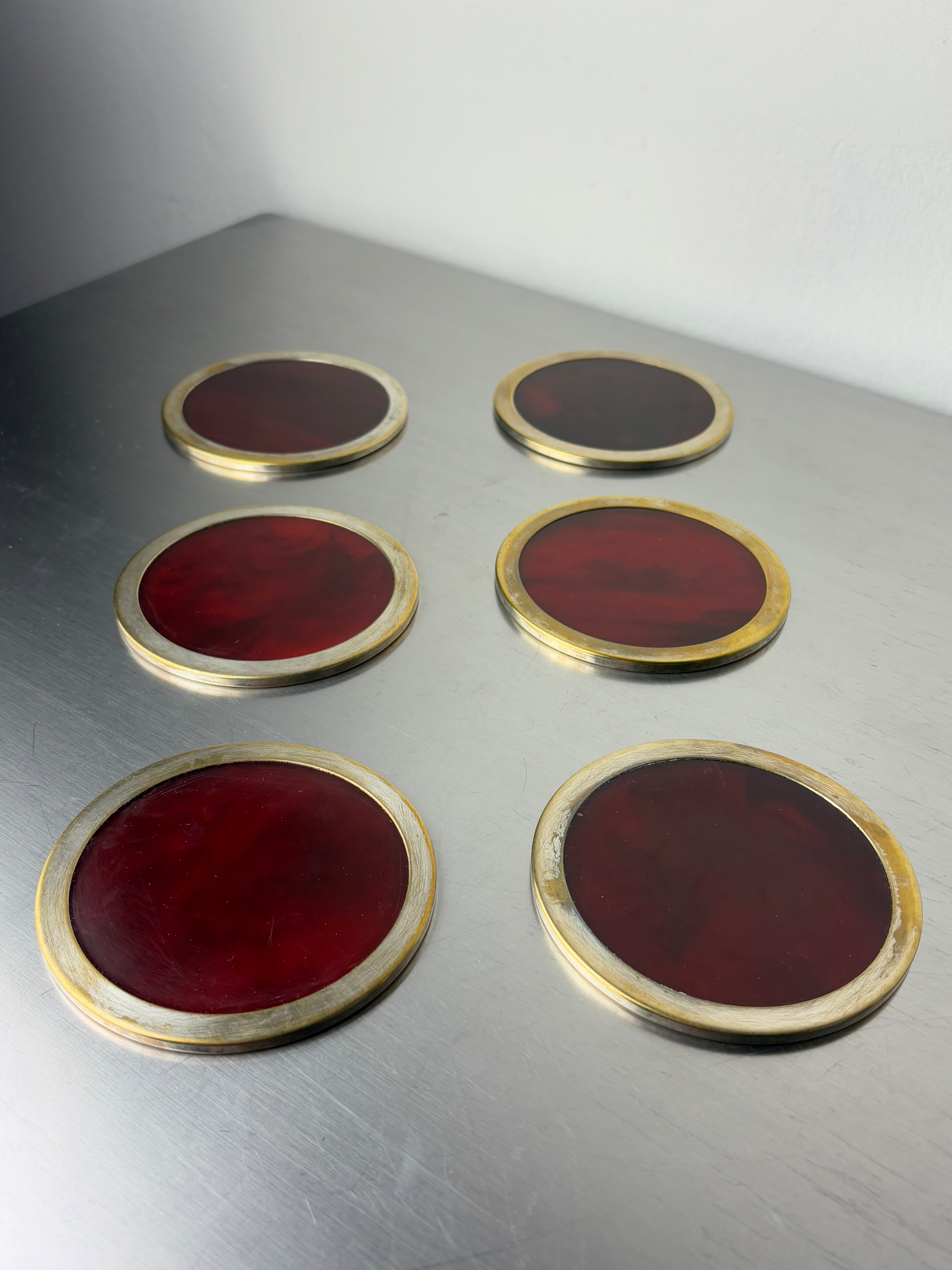 Willy Rizzo Style Coasters in Faux Tortoise Shell, Set of 6, Italy, 1970