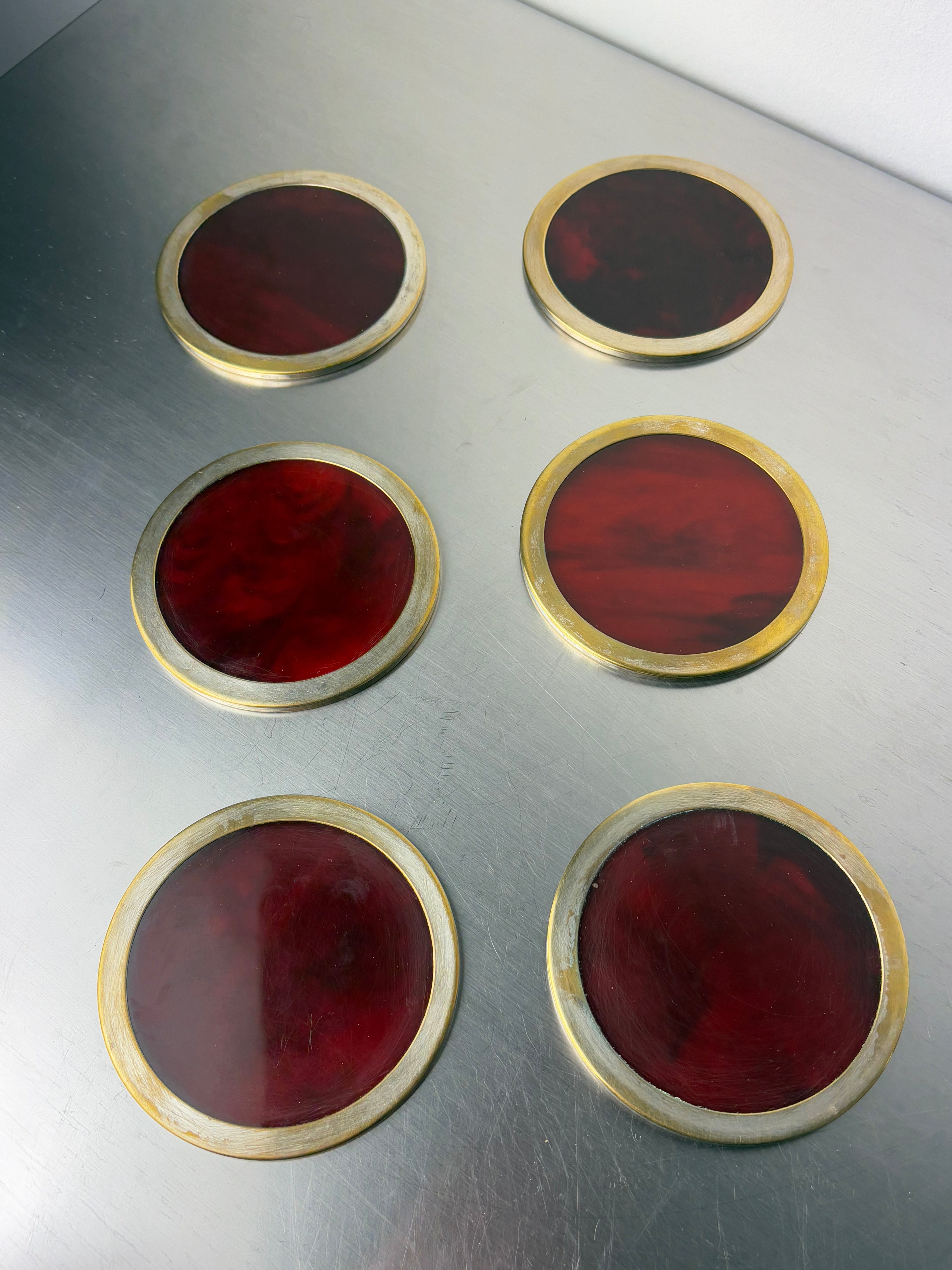 Willy Rizzo Style Coasters in Faux Tortoise Shell, Set of 6, Italy, 1970