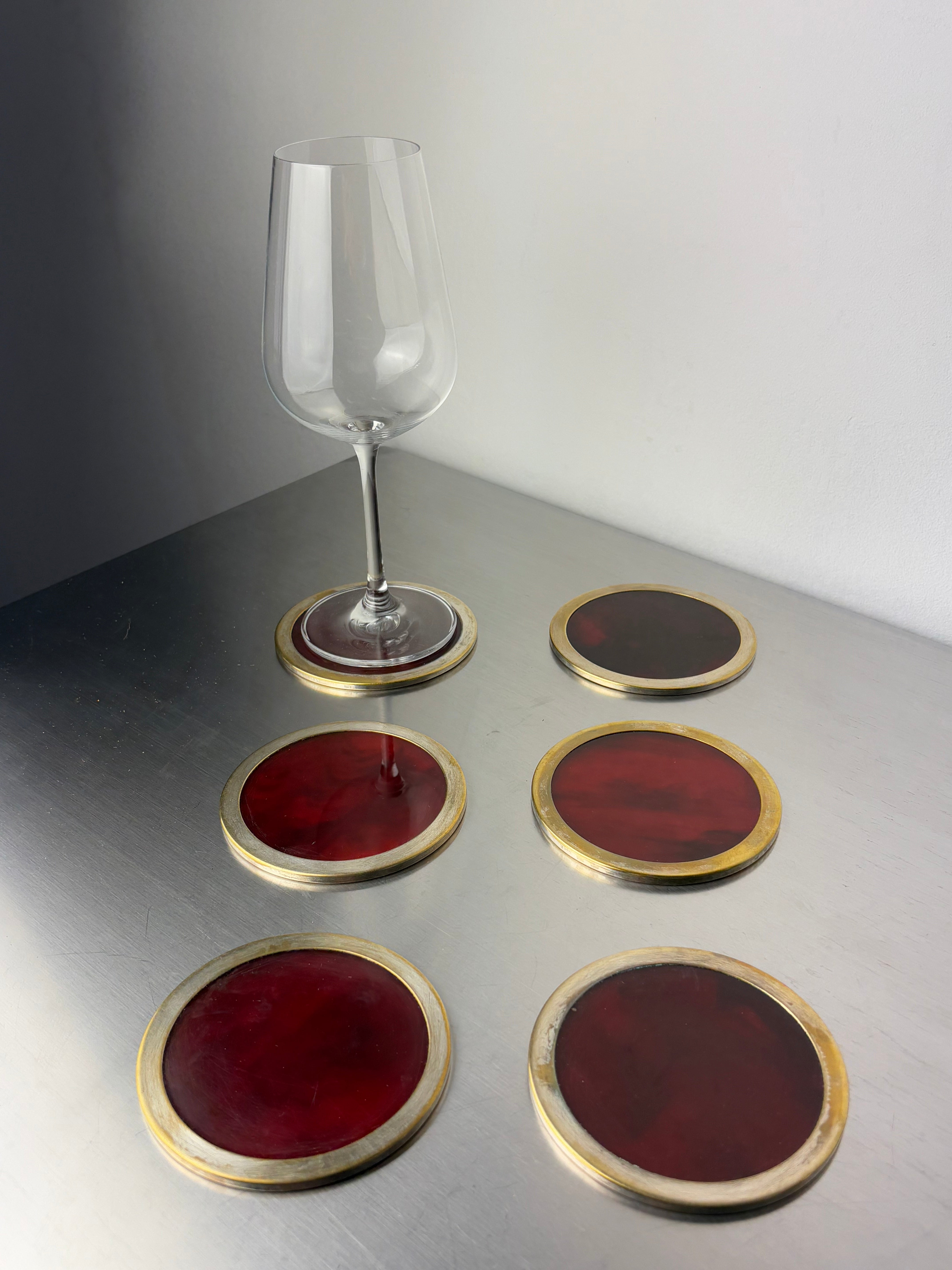 Willy Rizzo Style Coasters in Faux Tortoise Shell, Set of 6, Italy, 1970