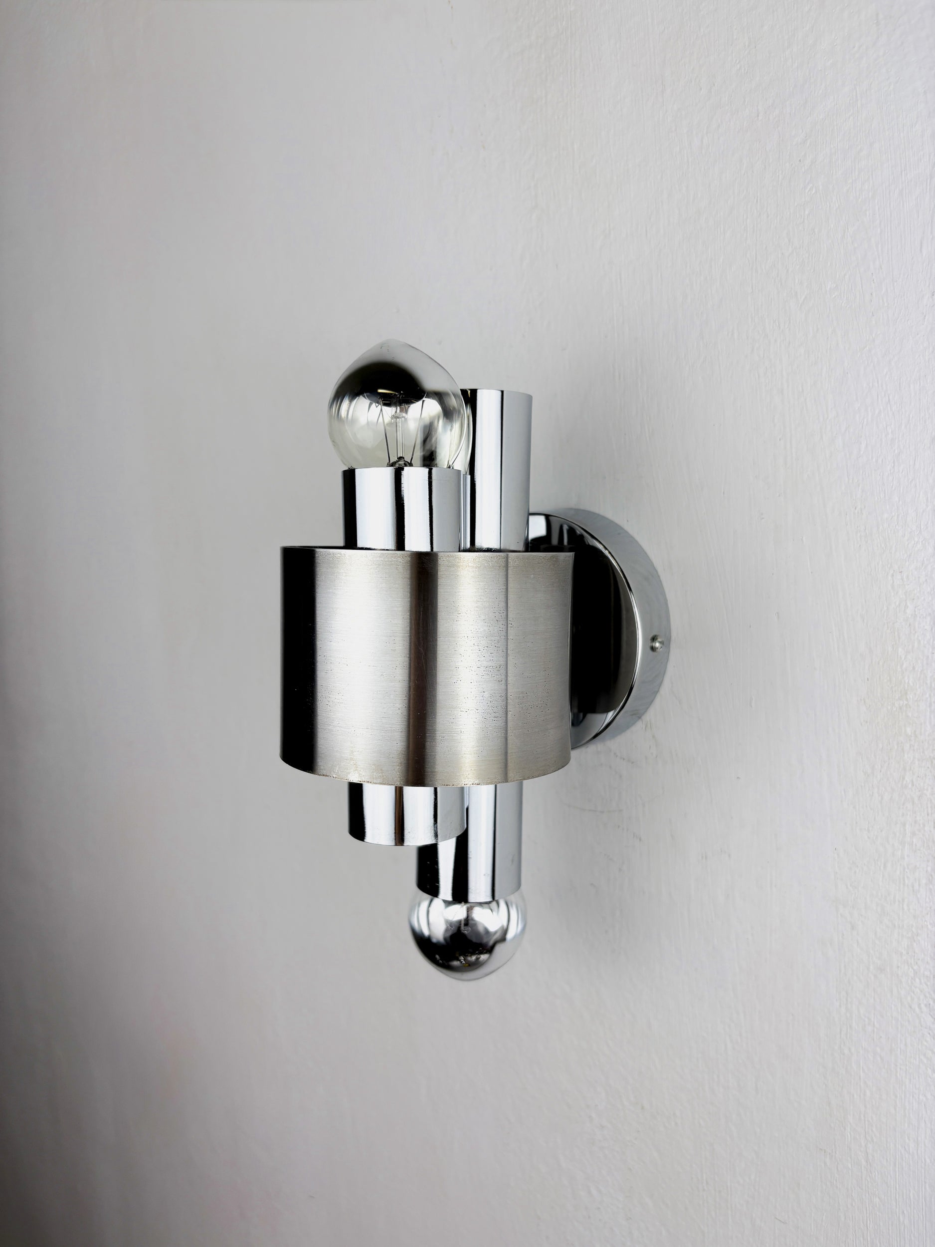 Space age 2-light wall sconce, chromed metal, Italy, 1970's