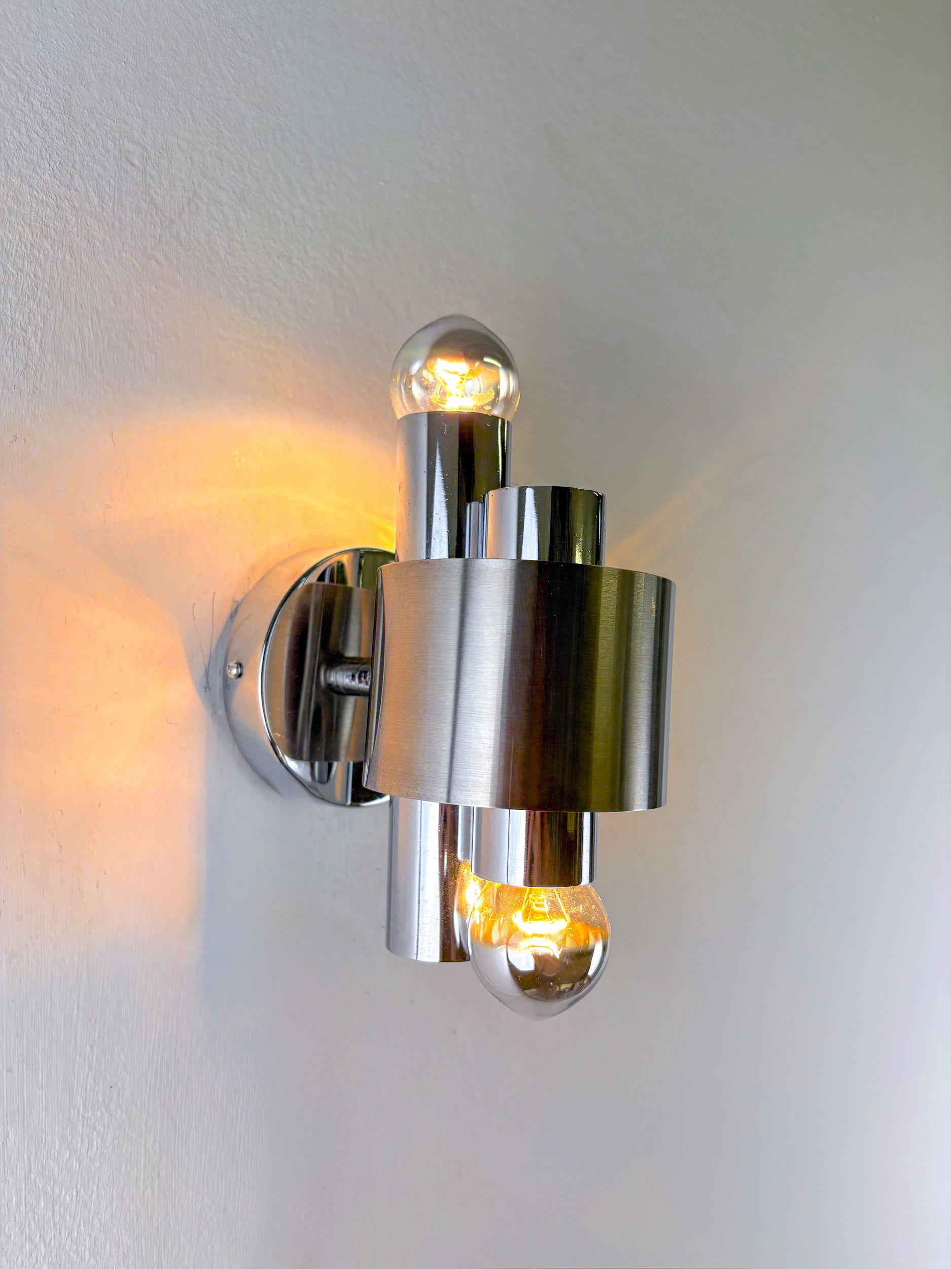 Space age 2-light wall sconce, chromed metal, Italy, 1970's